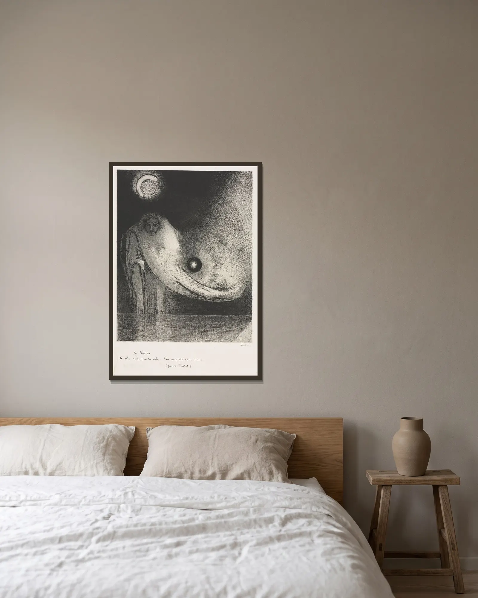 The Buddha av Odilon Redon inramad på en vägg