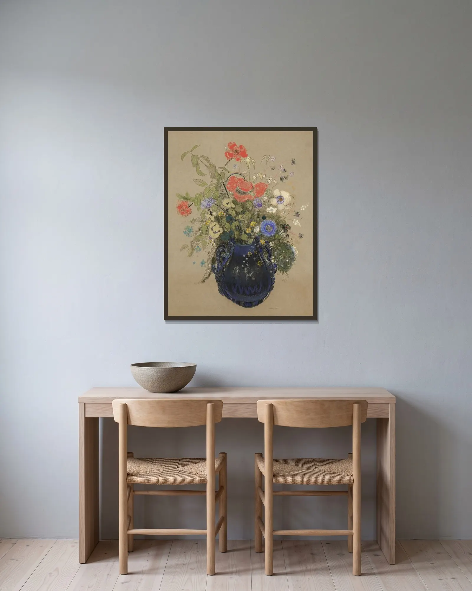 Vase de fleurs av Odilon Redon inramad på en vägg