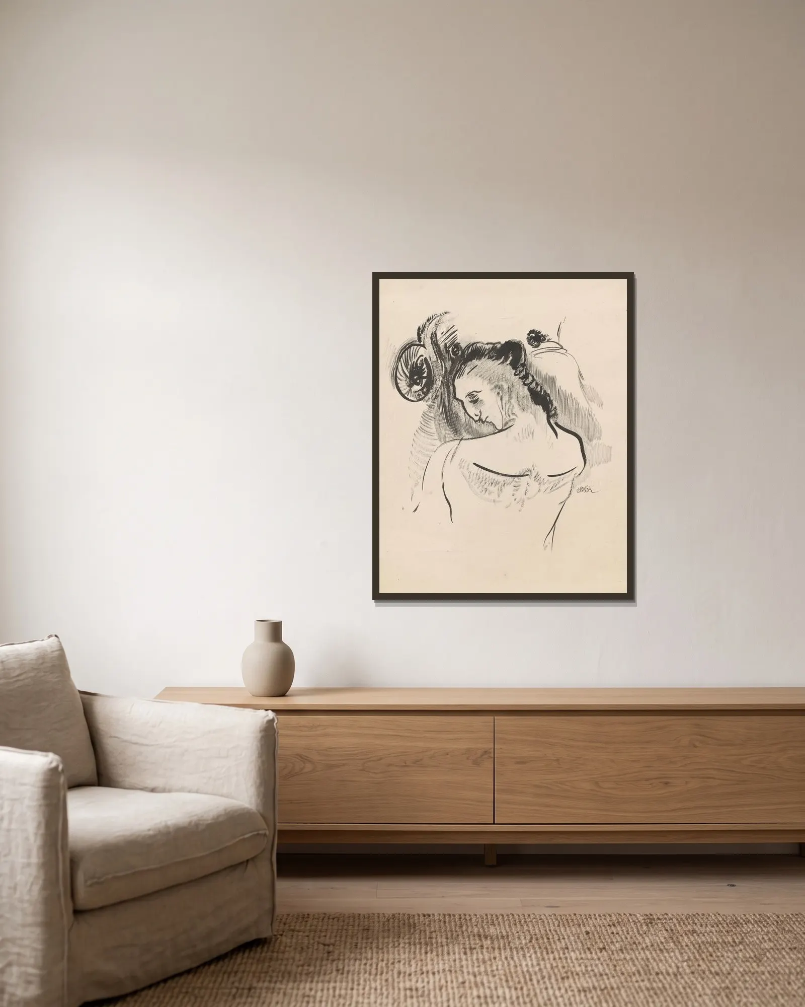 Young Man (Jeune Homme) av Odilon Redon inramad på en vägg
