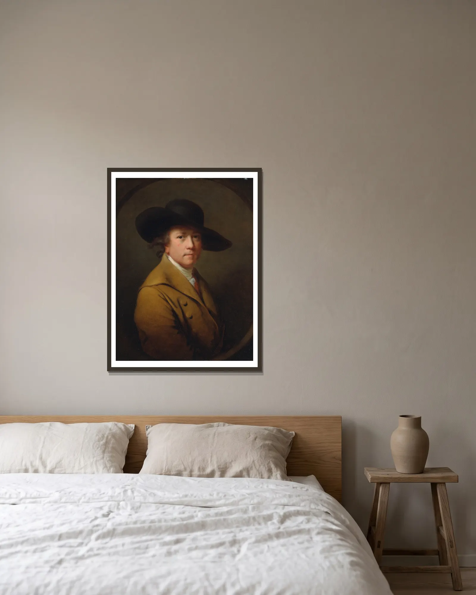 Self-Portrait av Joseph Wright of Derby inramad på en vägg