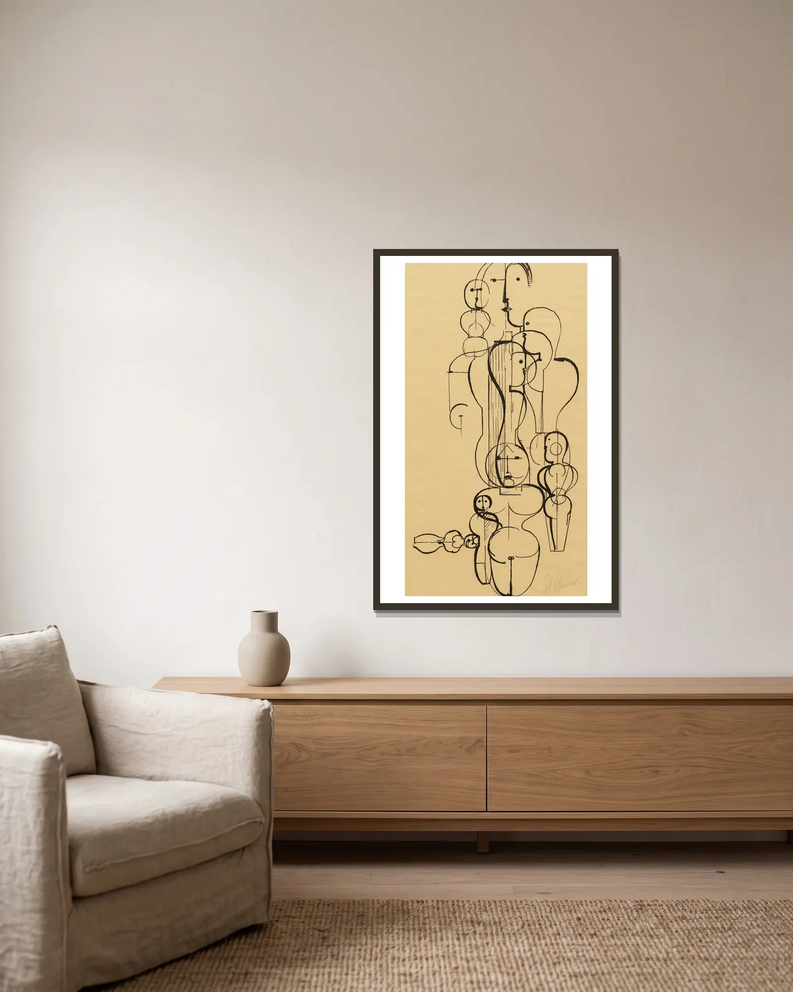 Figural Plan K 1 (Figurenplan K 1) av Oskar Schlemmer inramad på en vägg
