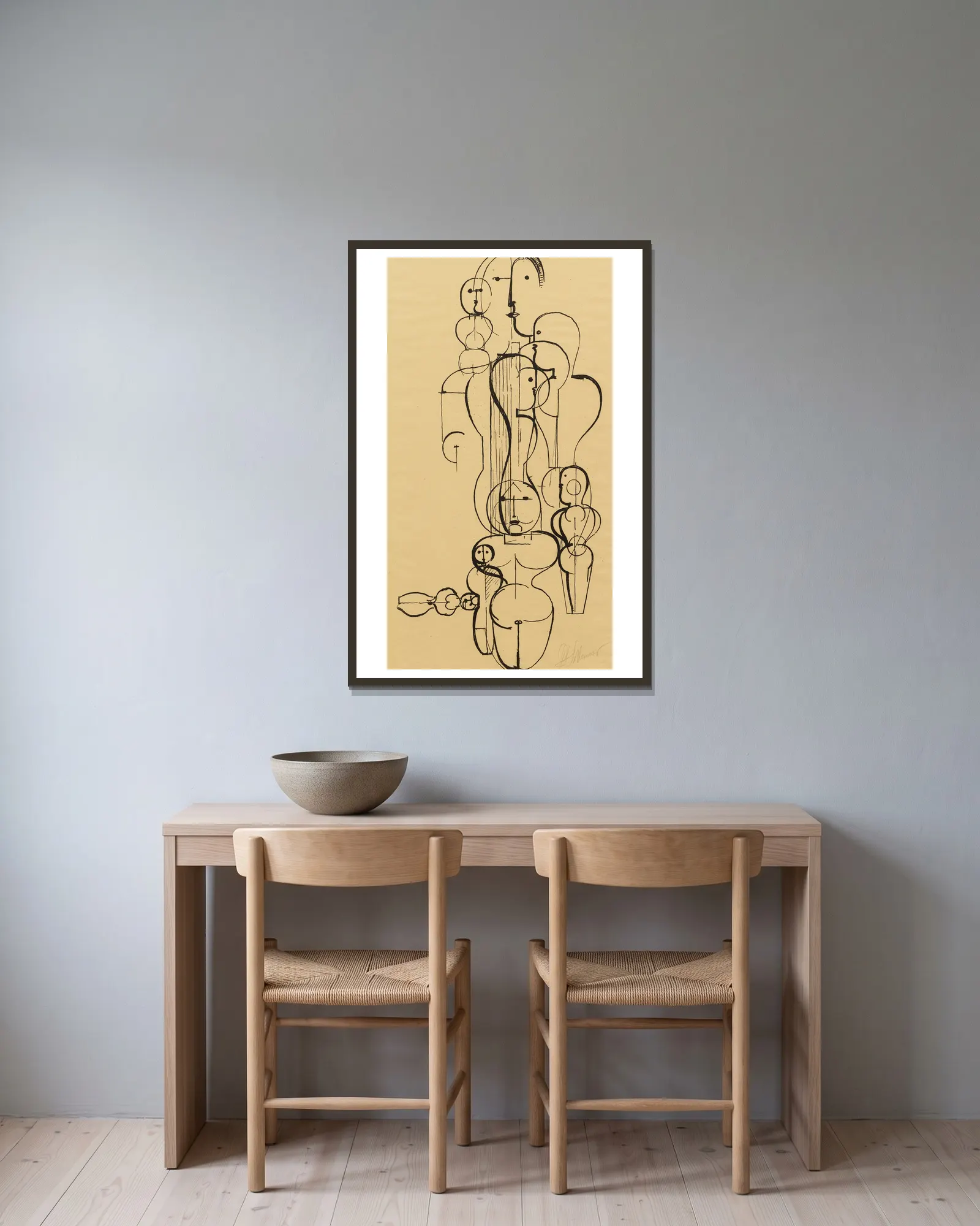 Figural Plan K 1 (Figurenplan K 1) av Oskar Schlemmer inramad på en vägg