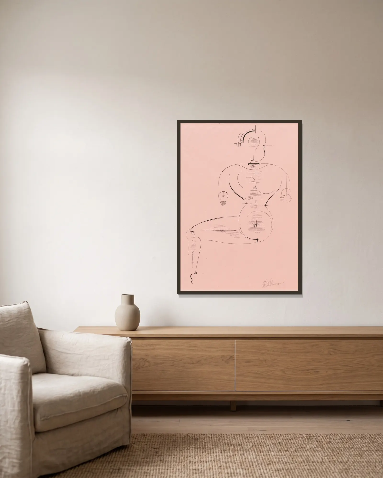Figure H 2 (Figur H 2) av Oskar Schlemmer inramad på en vägg