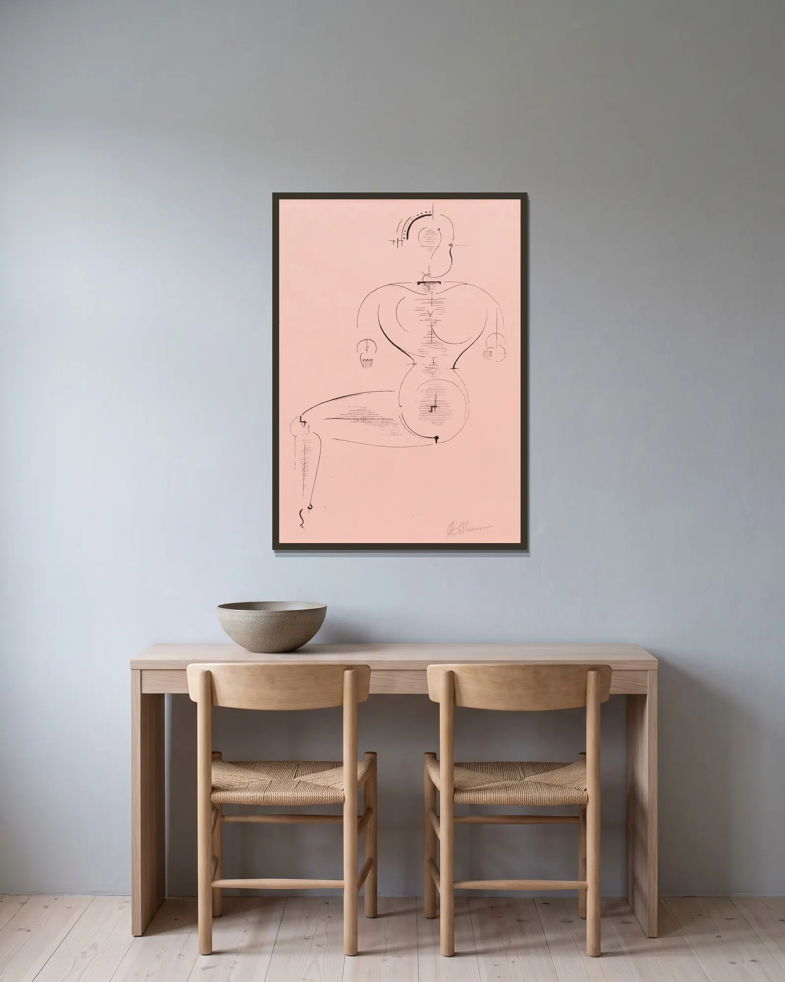 Figure H 2 (Figur H 2) av Oskar Schlemmer inramad på en vägg