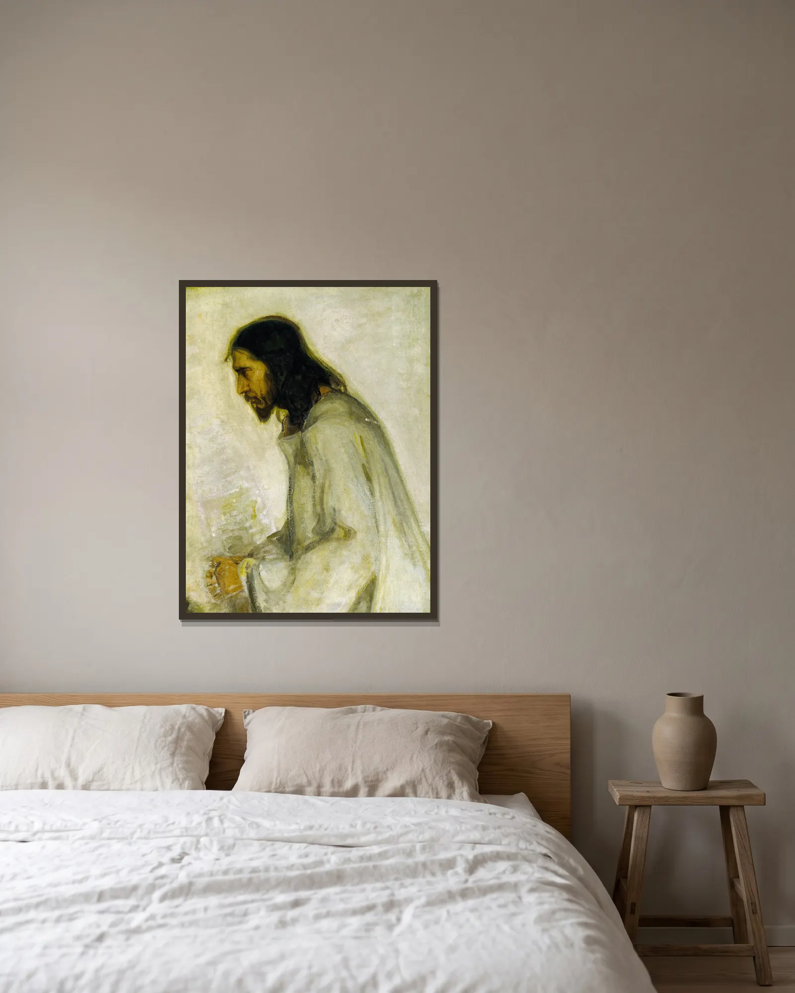 The Savior av Henry Ossawa Tanner inramad på en vägg
