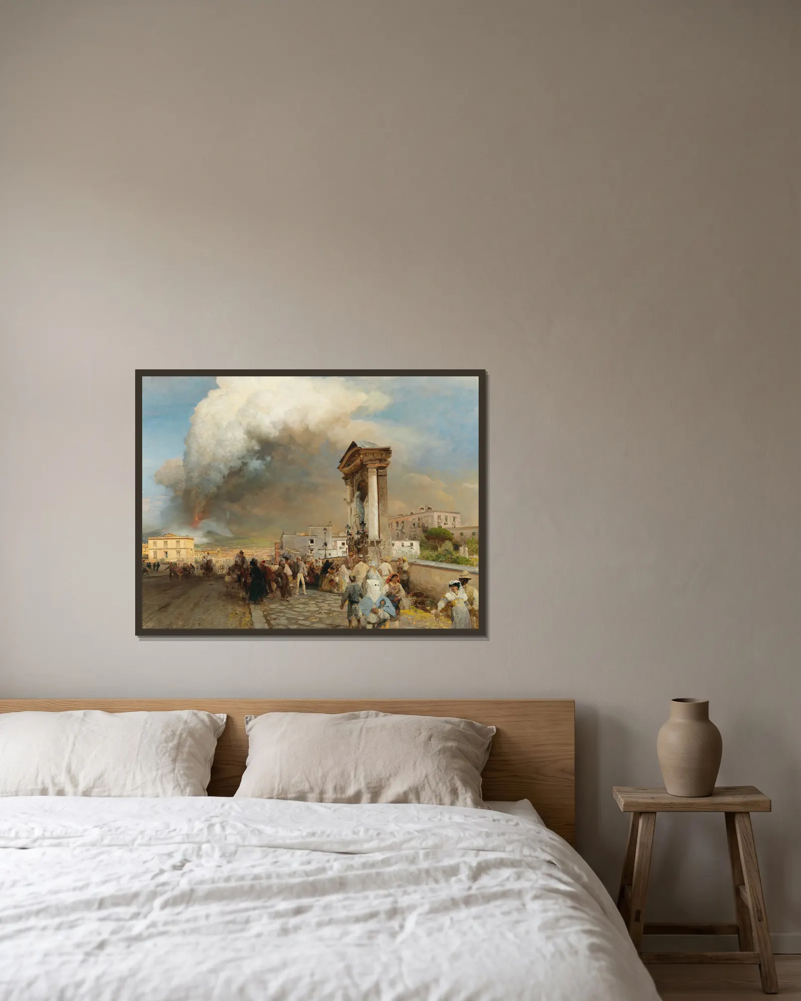 Ausbruch des Vesuv av Oswald Achenbach inramad på en vägg