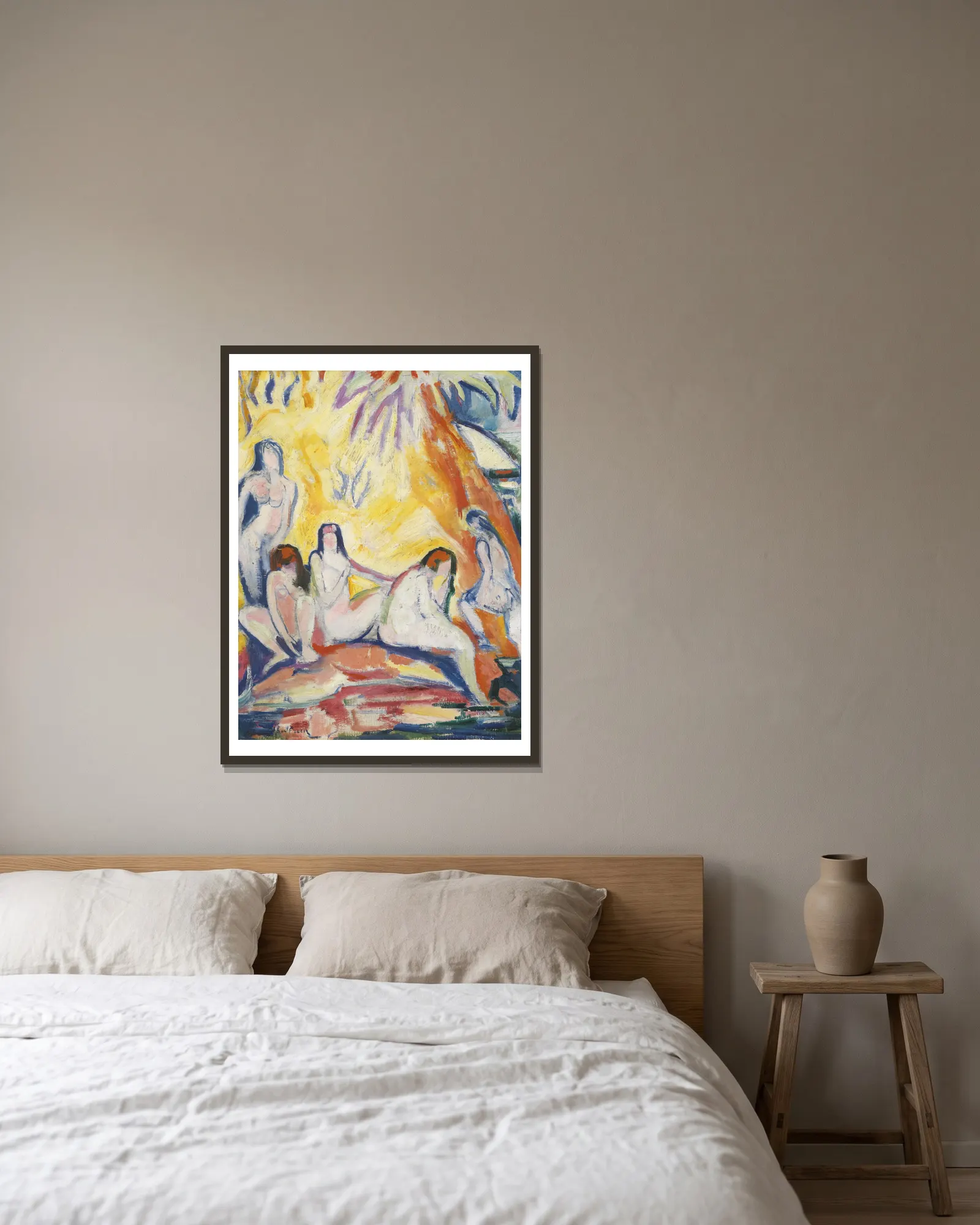 Baigneuses av Emile Othon Friesz inramad på en vägg