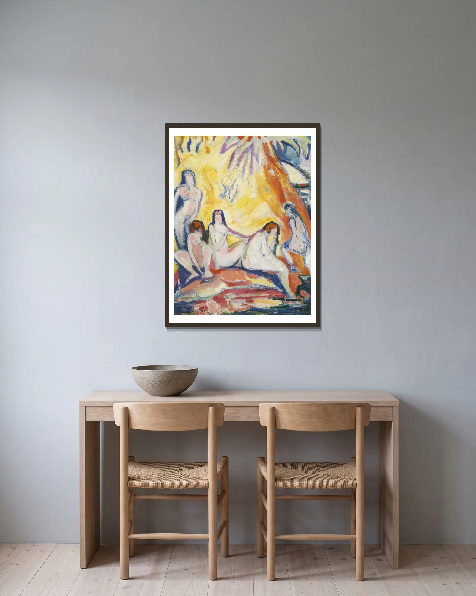 Baigneuses av Emile Othon Friesz inramad på en vägg