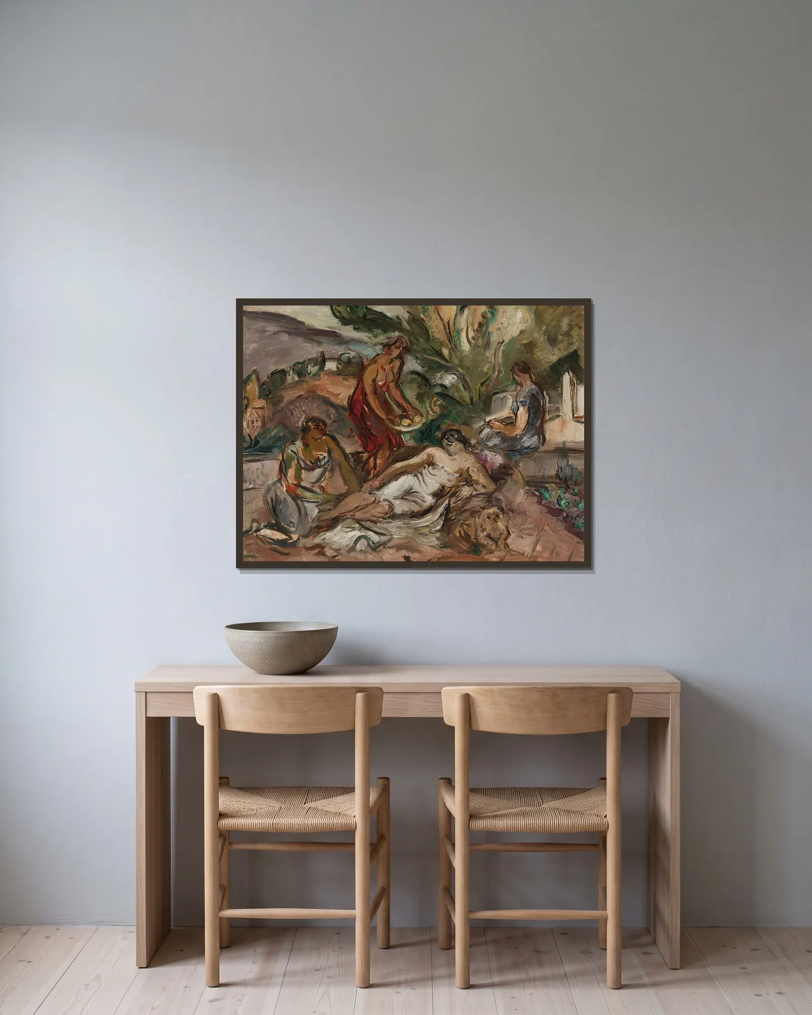 Les Baigneuses av Emile Othon Friesz inramad på en vägg
