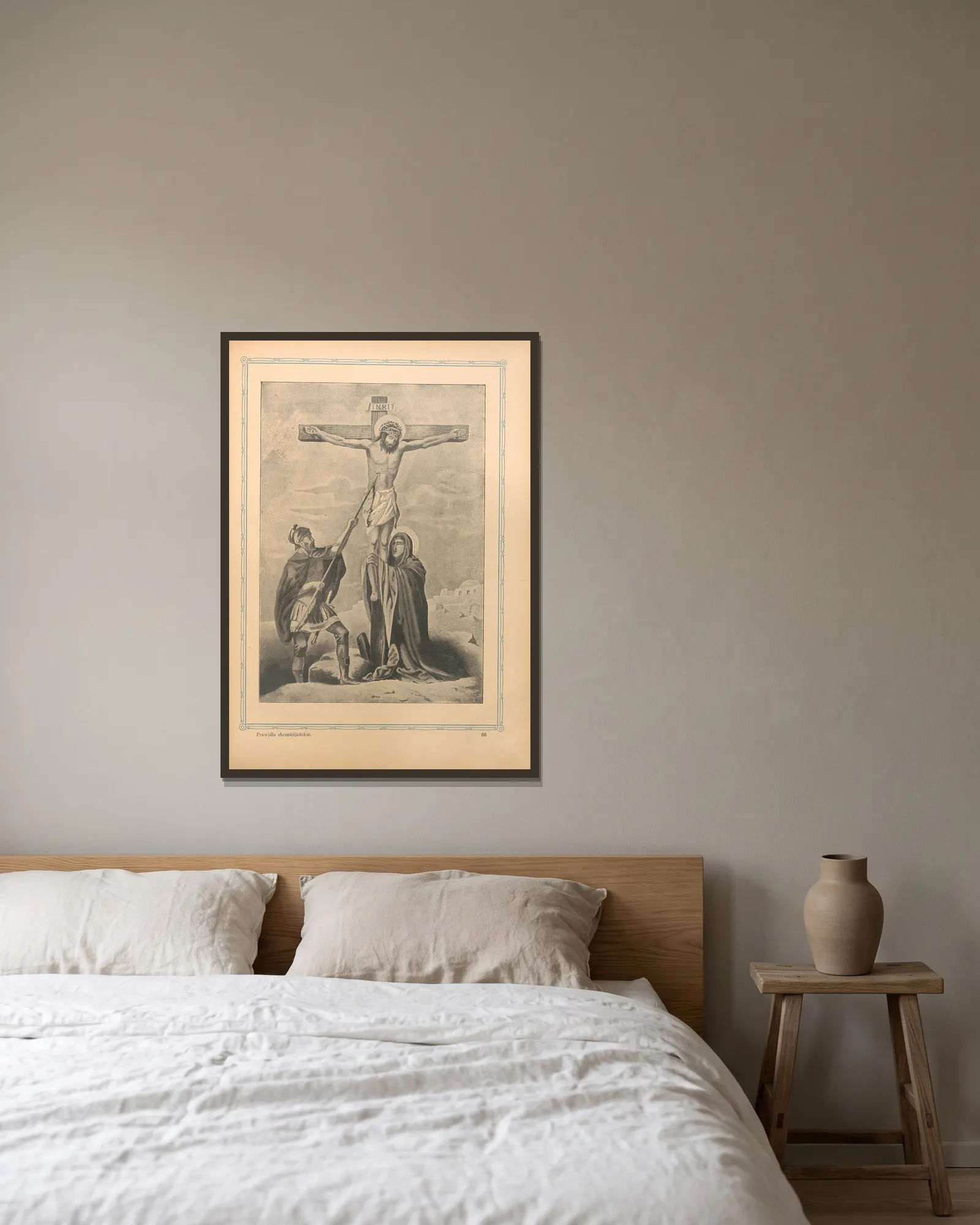 Crucifixion av Otto Bitschnau inramad på en vägg