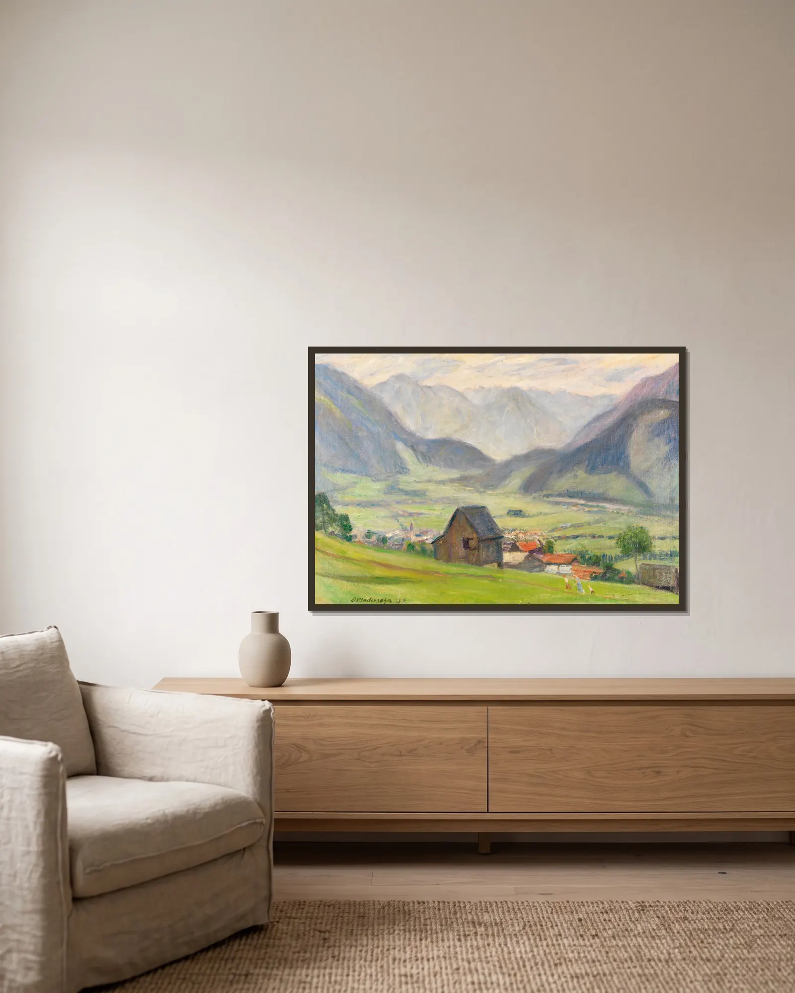 Blick ins Tal (Hindelang) av Otto Modersohn inramad på en vägg