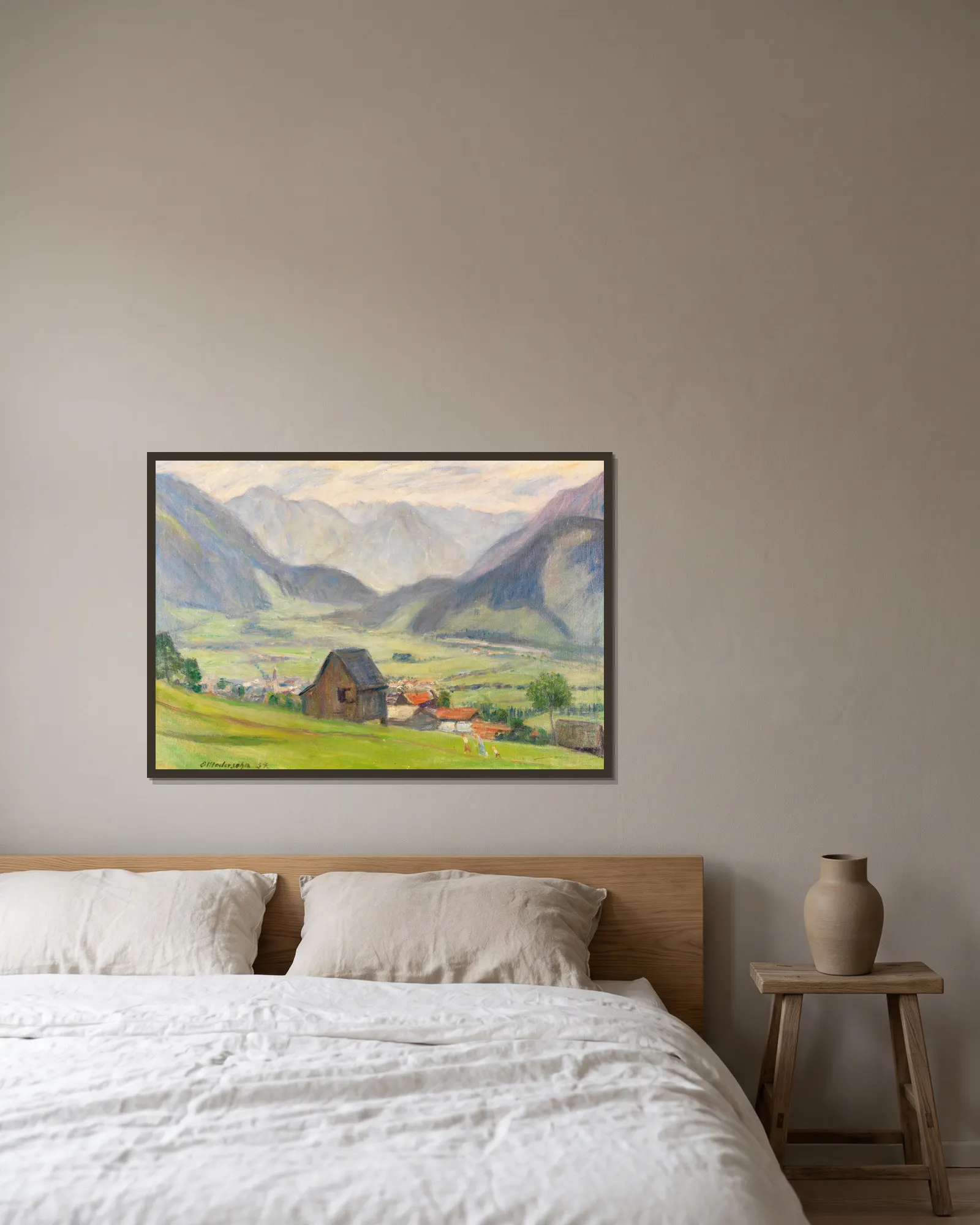 Blick ins Tal (Hindelang) av Otto Modersohn inramad på en vägg