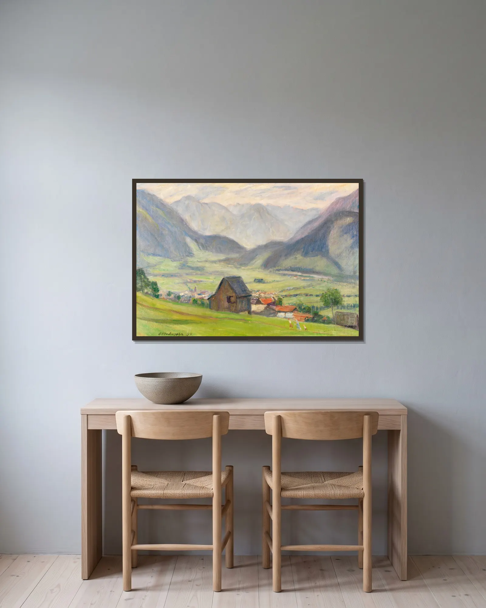 Blick ins Tal (Hindelang) av Otto Modersohn inramad på en vägg