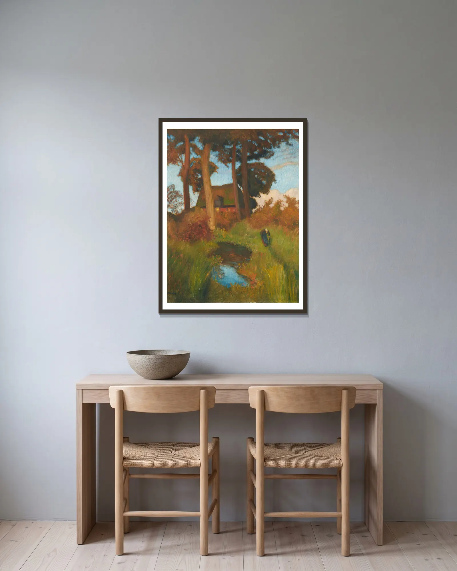 Das alte Haus av Otto Modersohn inramad på en vägg