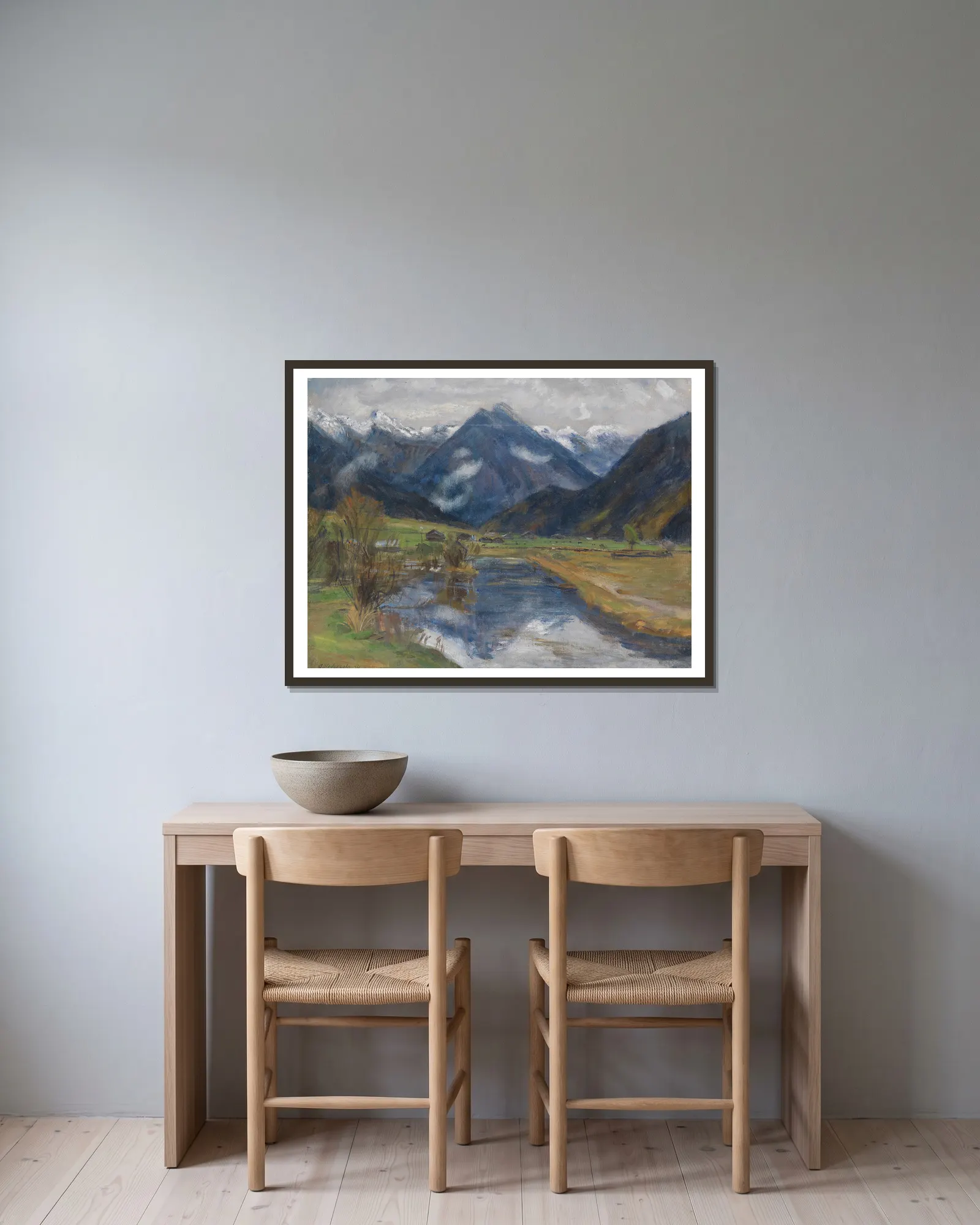 Hinterstein vom Wasser av Otto Modersohn inramad på en vägg