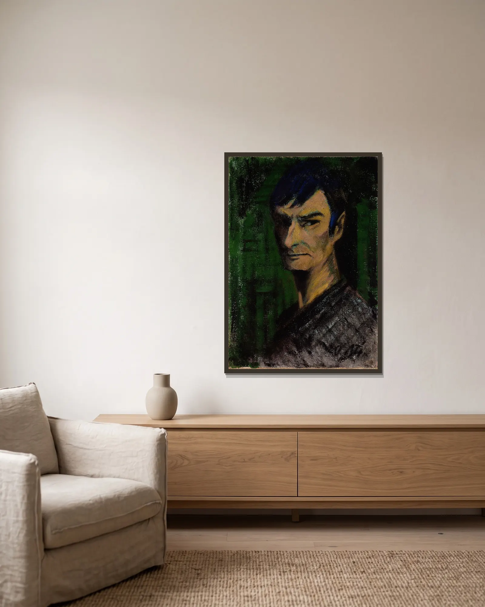 Self-Portrait av Otto Mueller inramad på en vägg