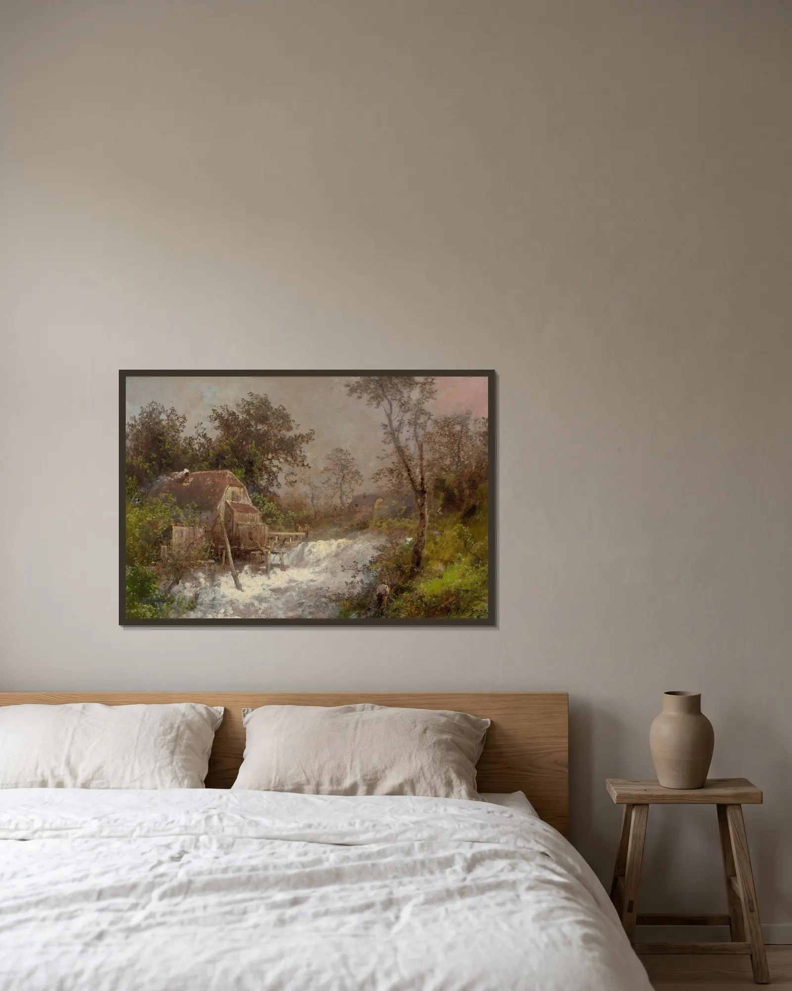 The Old Mill av Hermann Ottomar Herzog inramad på en vägg