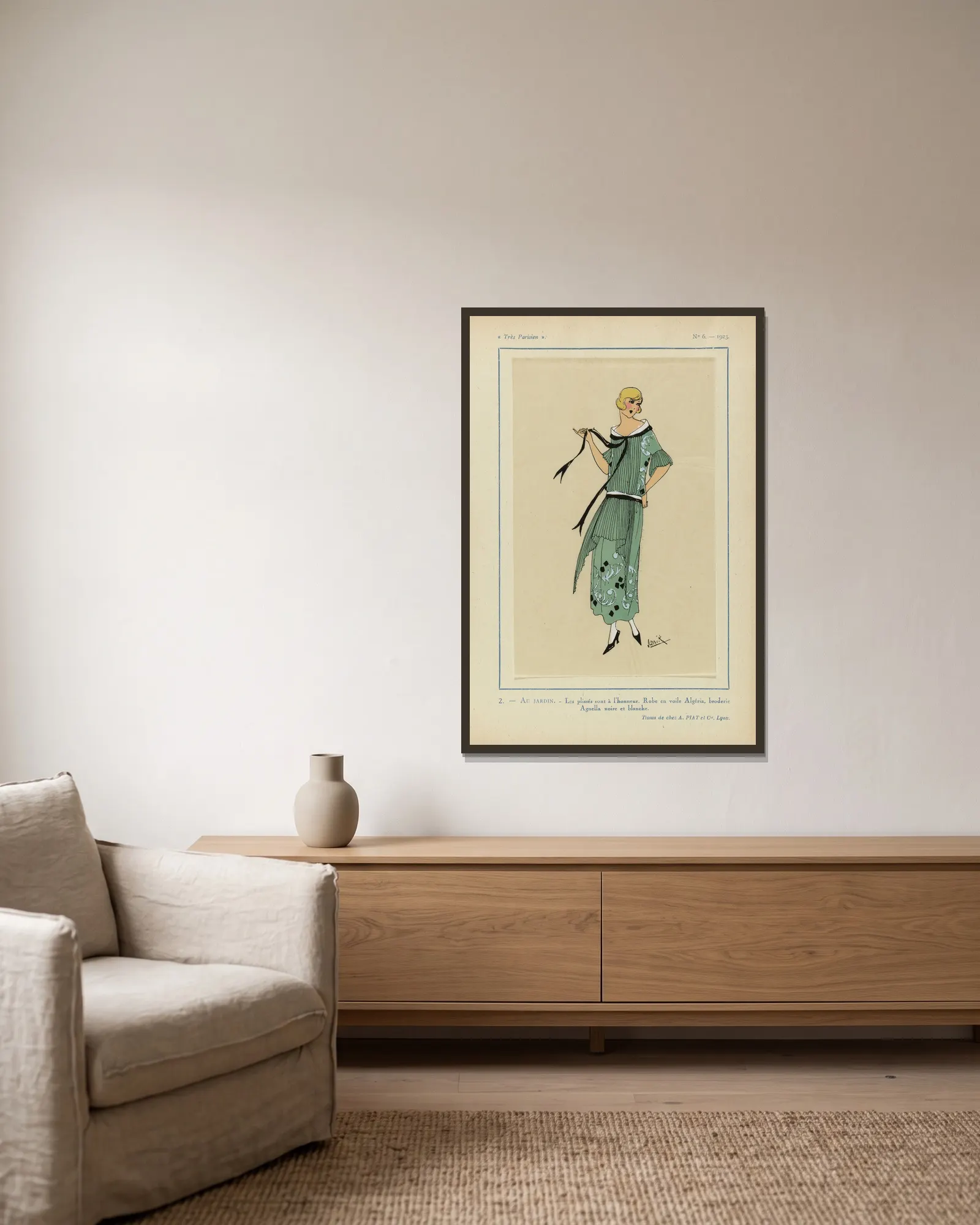 Au Jardin av G-P. Joumard inramad på en vägg