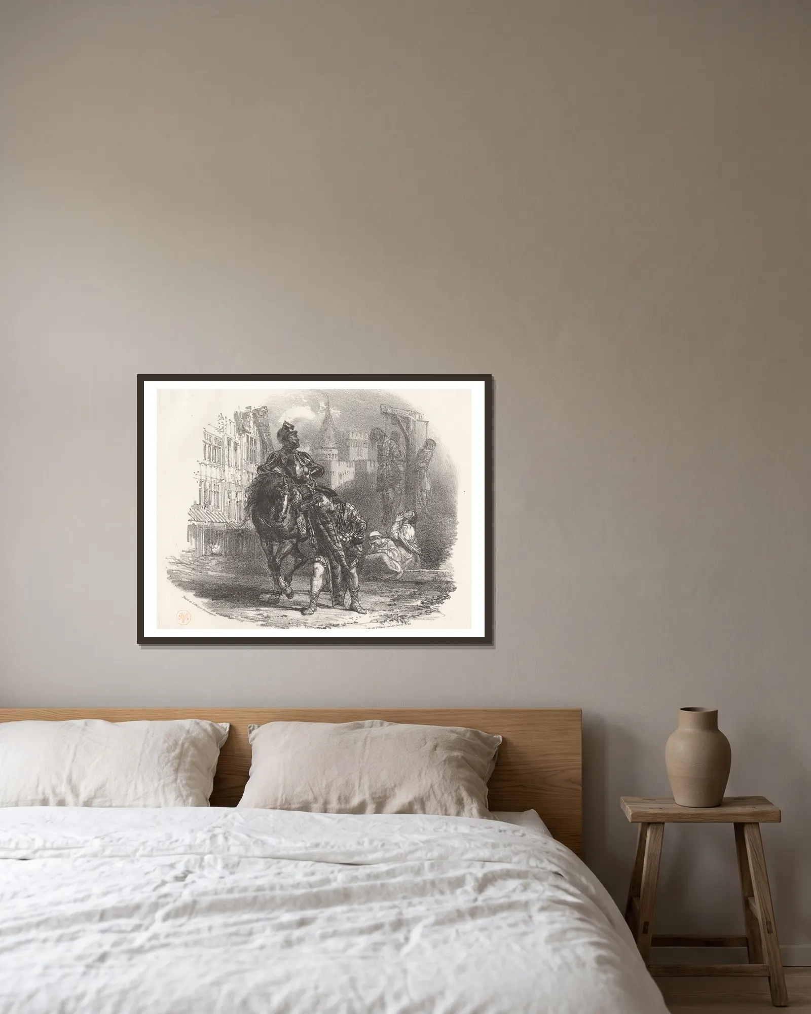 Les Pendus av Richard Parkes Bonington inramad på en vägg