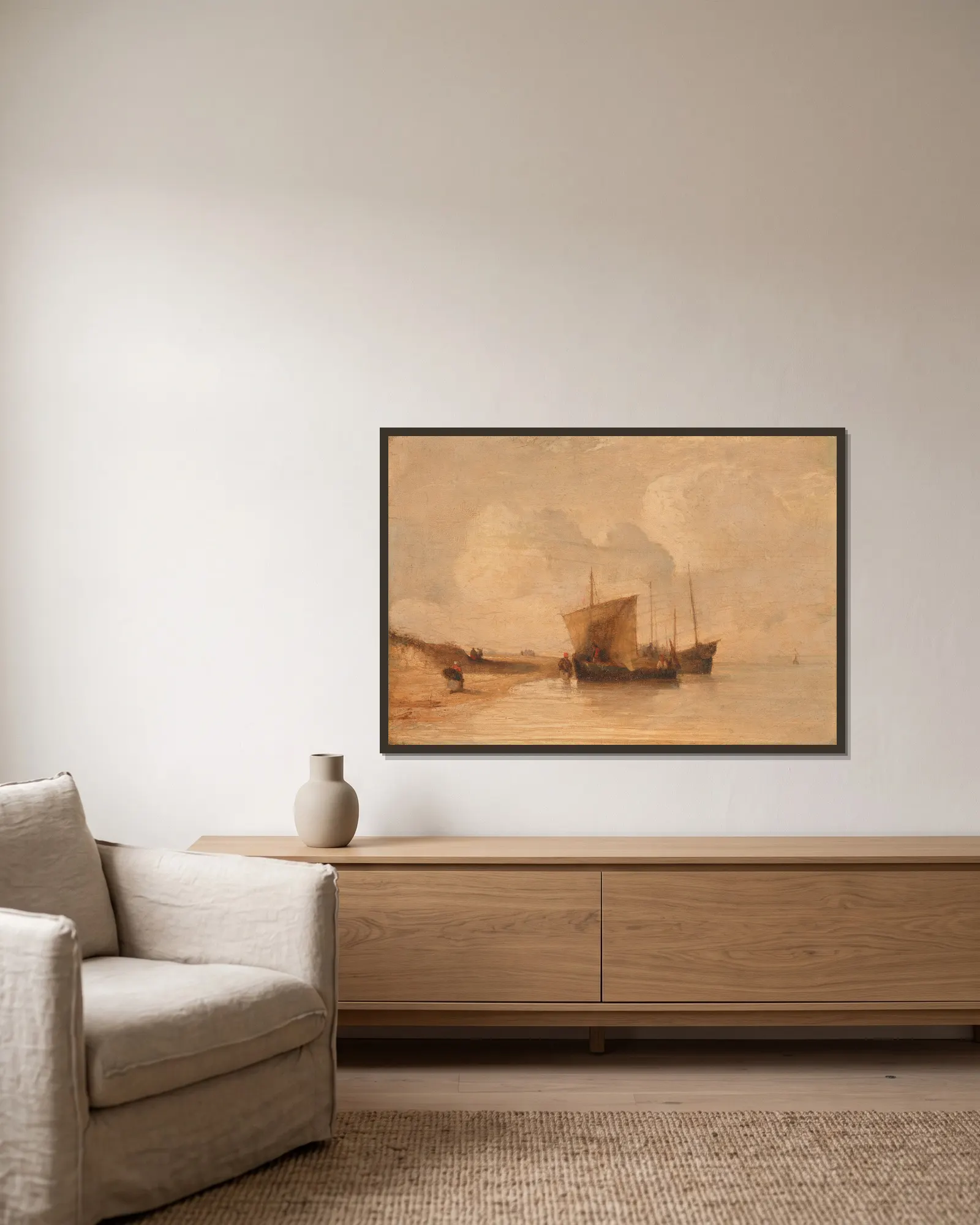 Normandy Coast av Richard Parkes Bonington inramad på en vägg