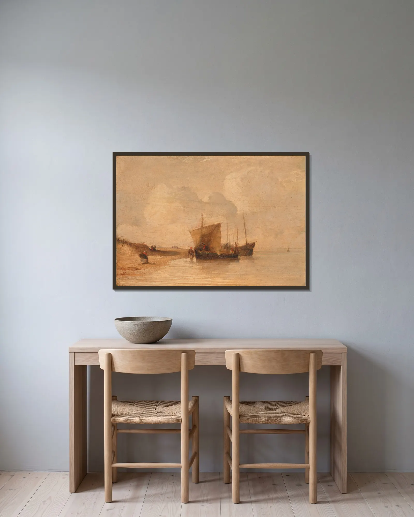 Normandy Coast av Richard Parkes Bonington inramad på en vägg