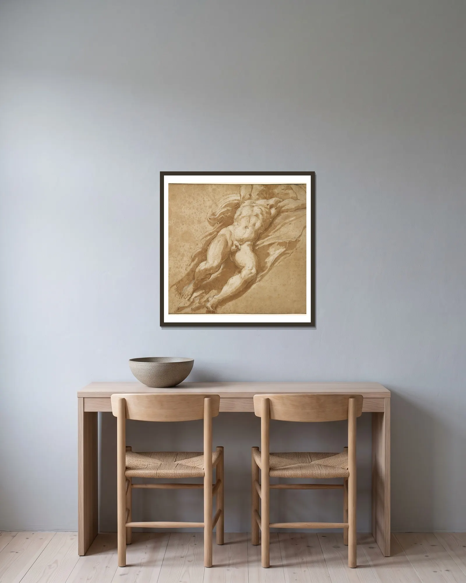 Figure Study av Parmigianino inramad på en vägg