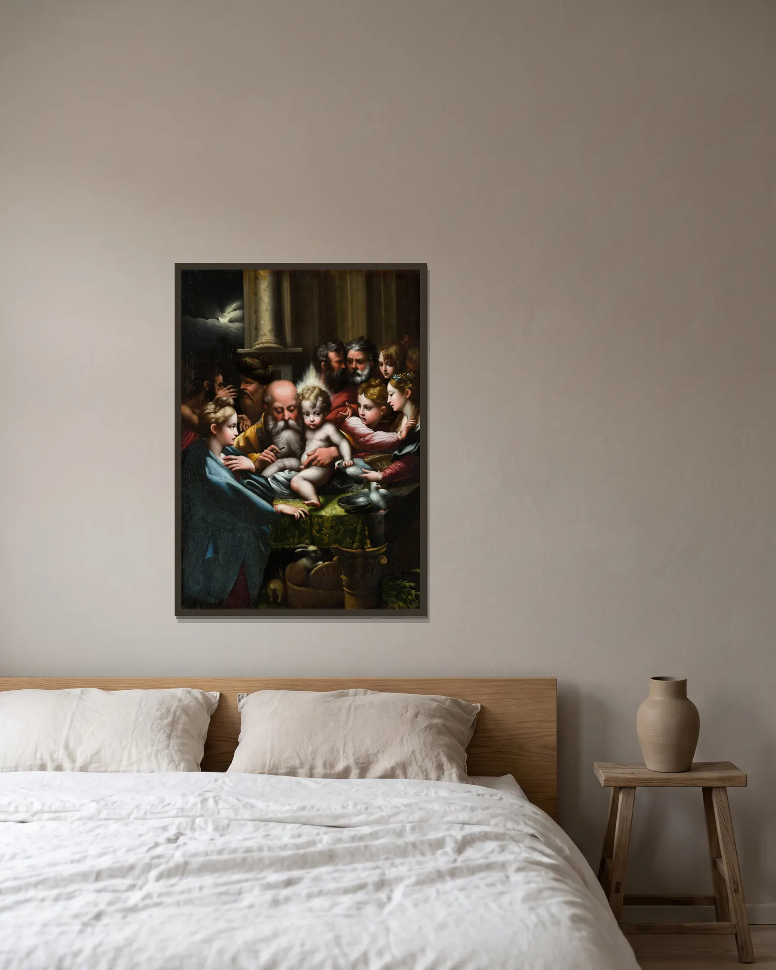 The Circumcision av Parmigianino inramad på en vägg