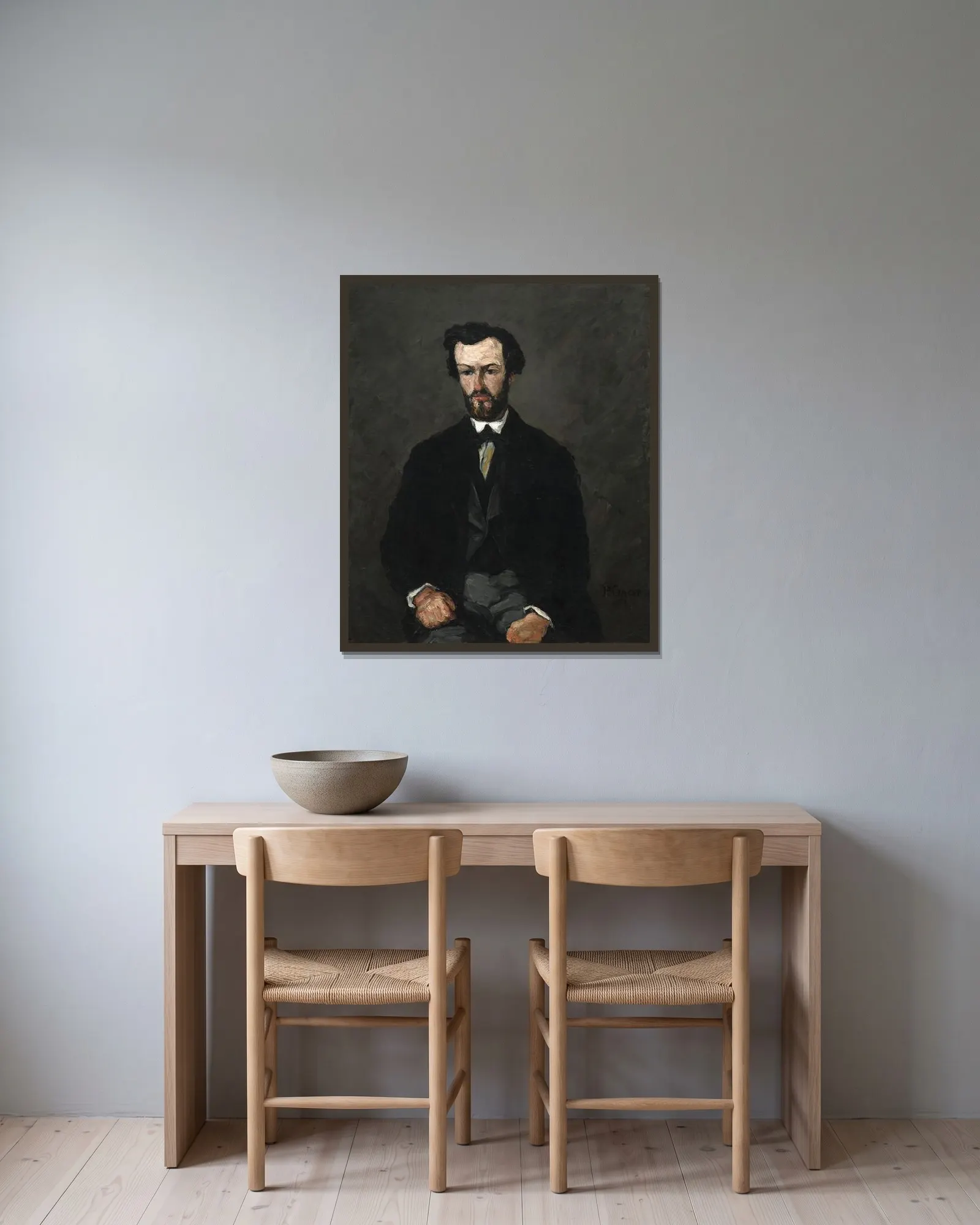 Antony Valabrègue av Paul Cézanne inramad på en vägg