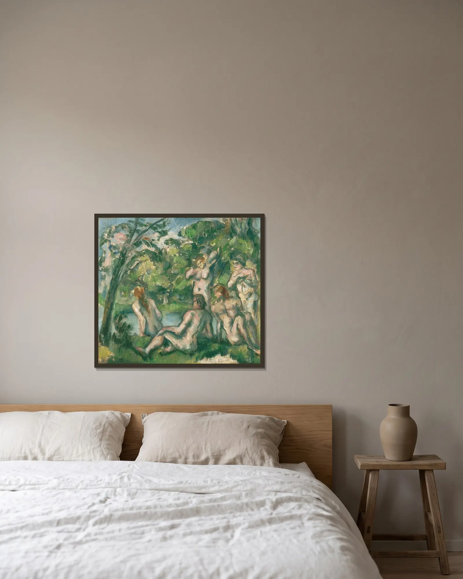 Bathers 2 av Paul Cézanne inramad på en vägg