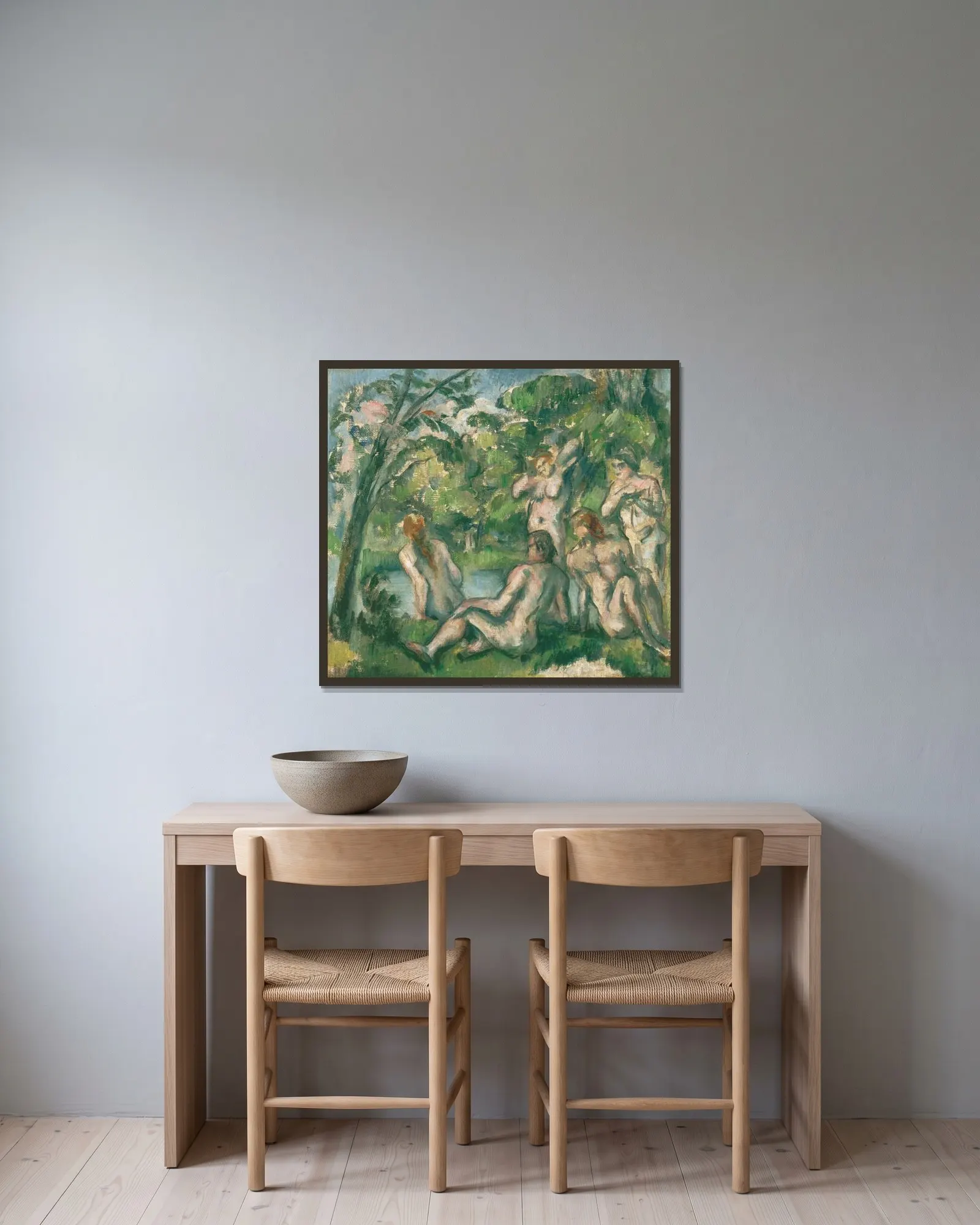 Bathers 2 av Paul Cézanne inramad på en vägg