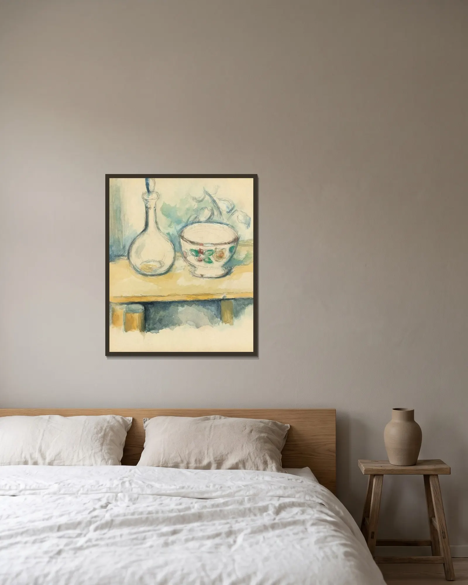 Carafe Et Bol av Paul Cézanne inramad på en vägg