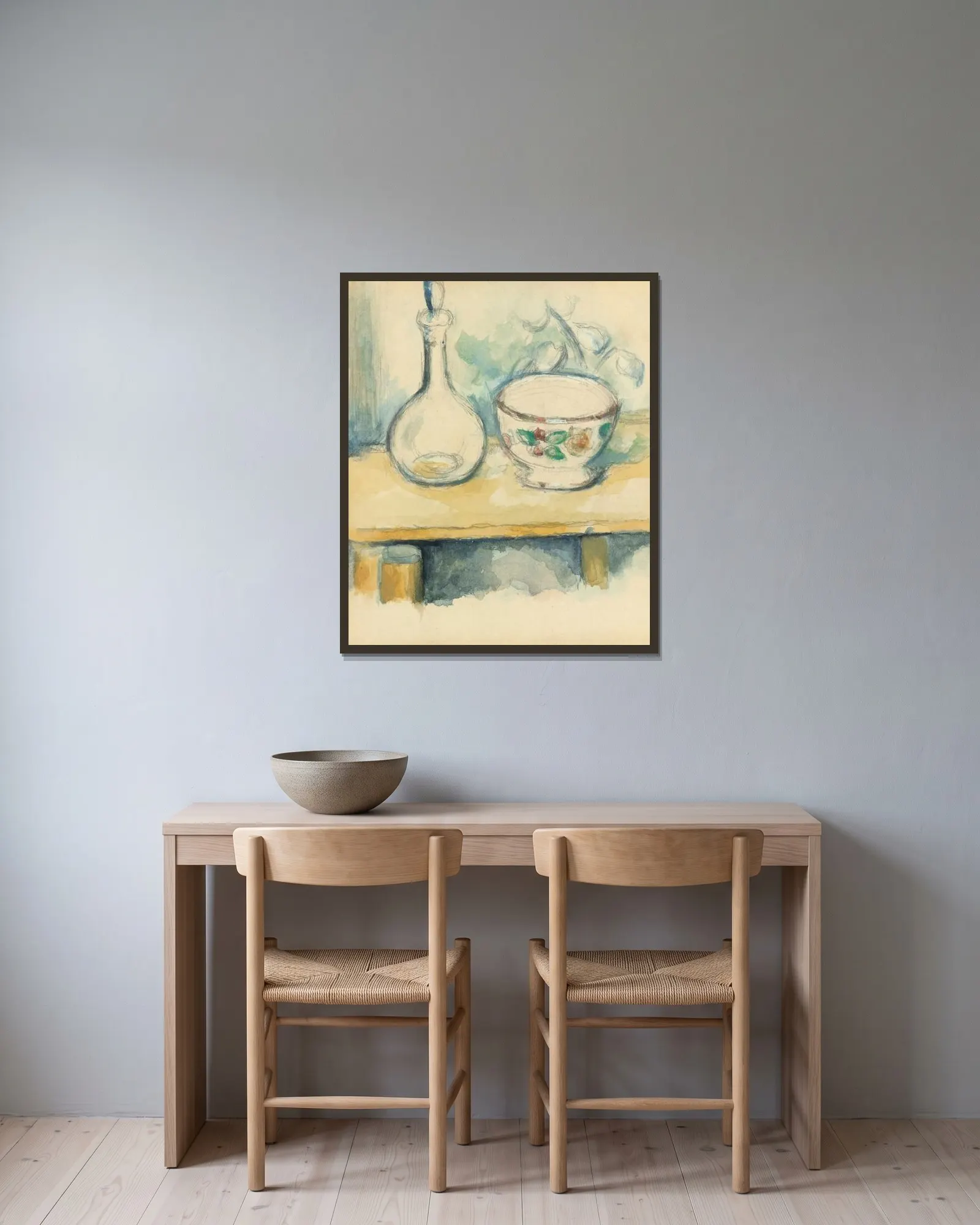 Carafe Et Bol av Paul Cézanne inramad på en vägg