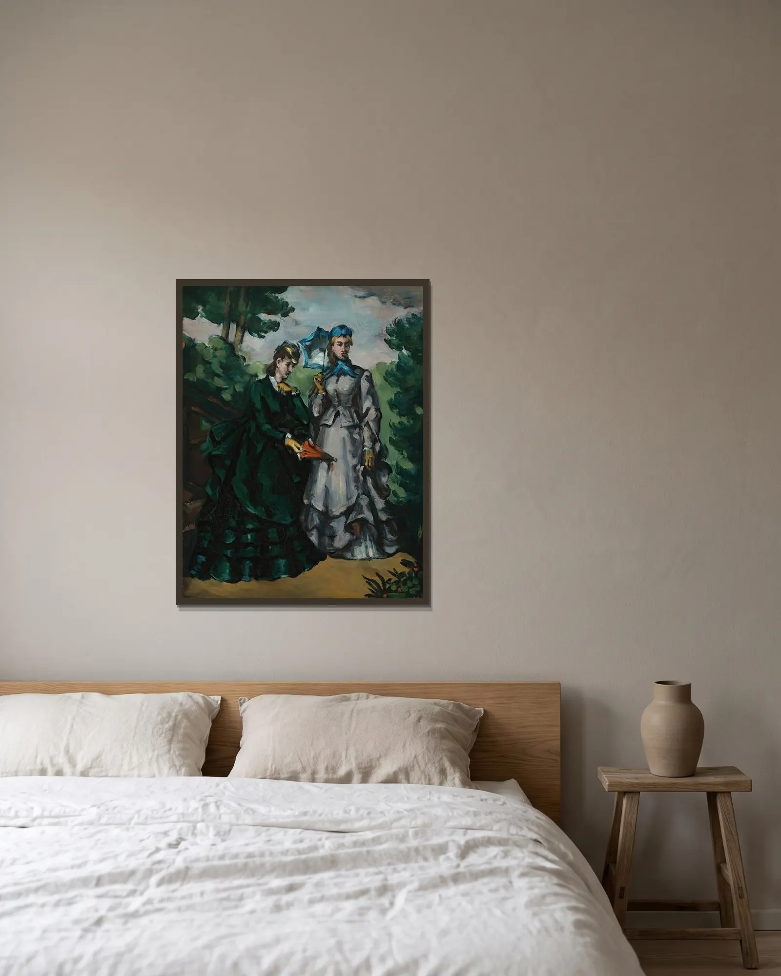 La Promenade av Paul Cézanne inramad på en vägg