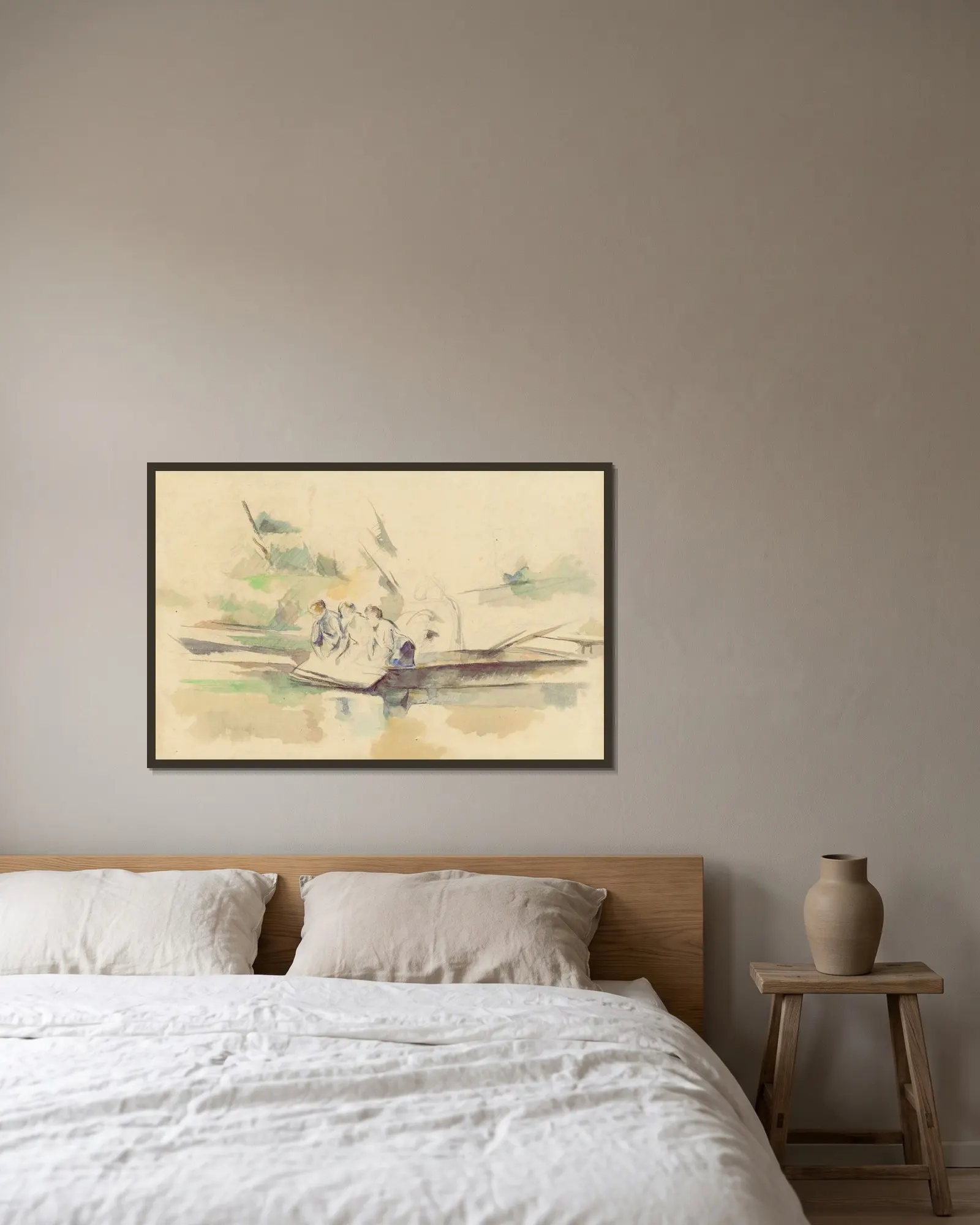 Laveuses av Paul Cézanne inramad på en vägg