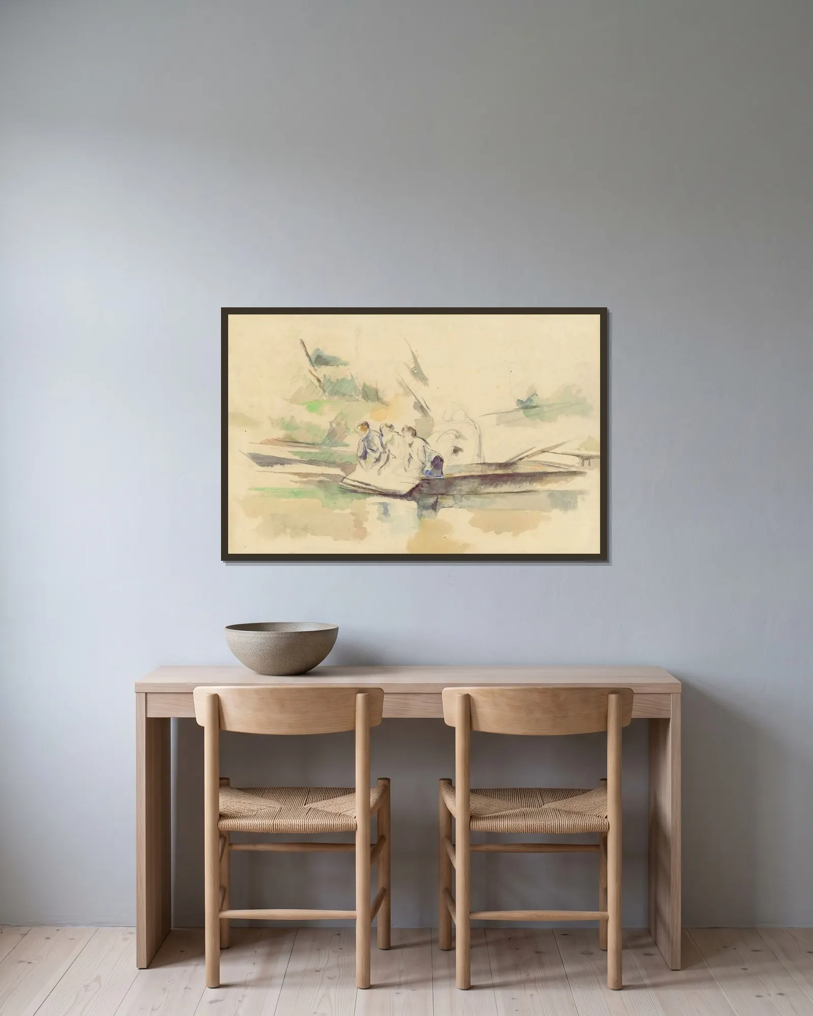 Laveuses av Paul Cézanne inramad på en vägg