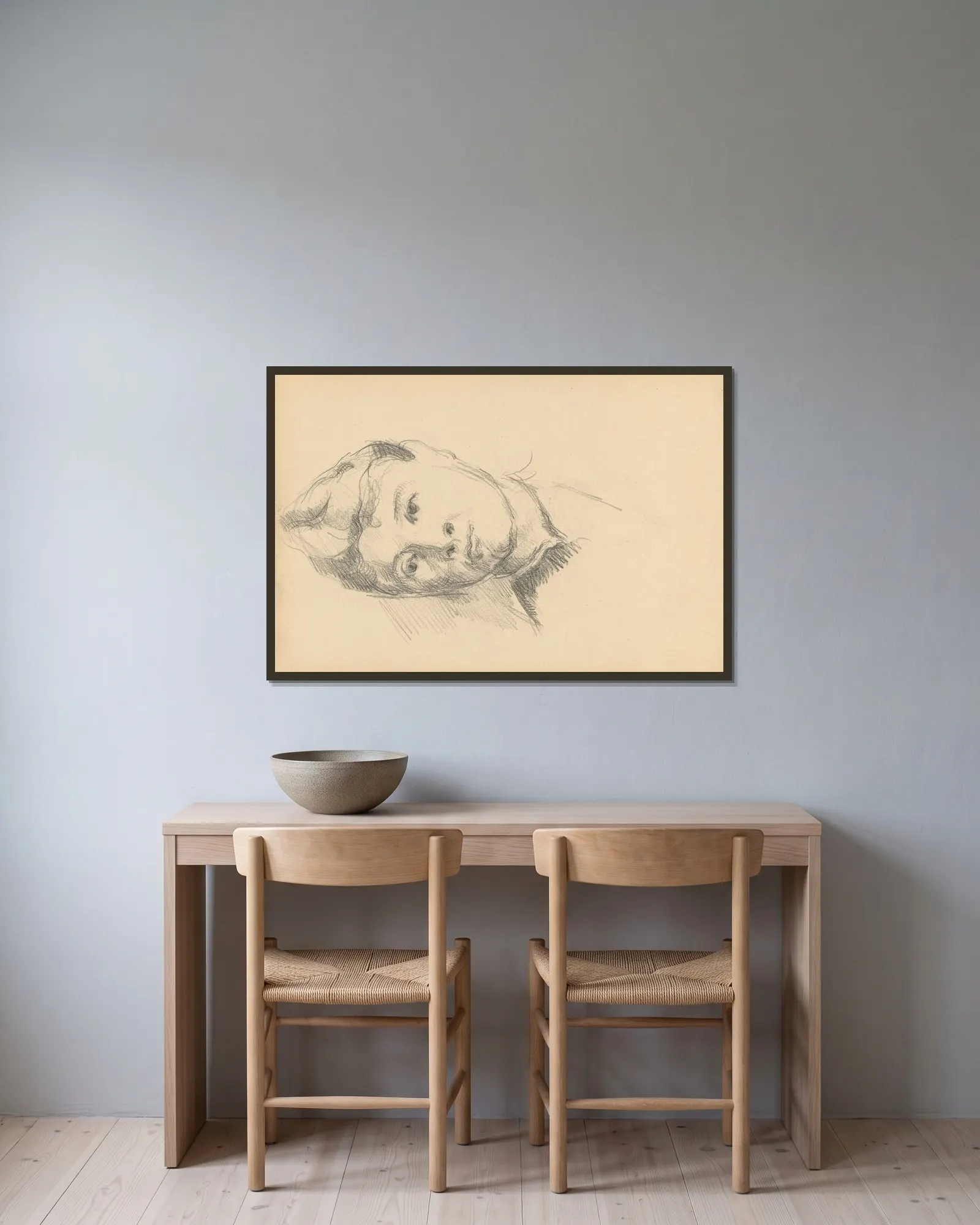 Madame Cézanne av Paul Cézanne inramad på en vägg