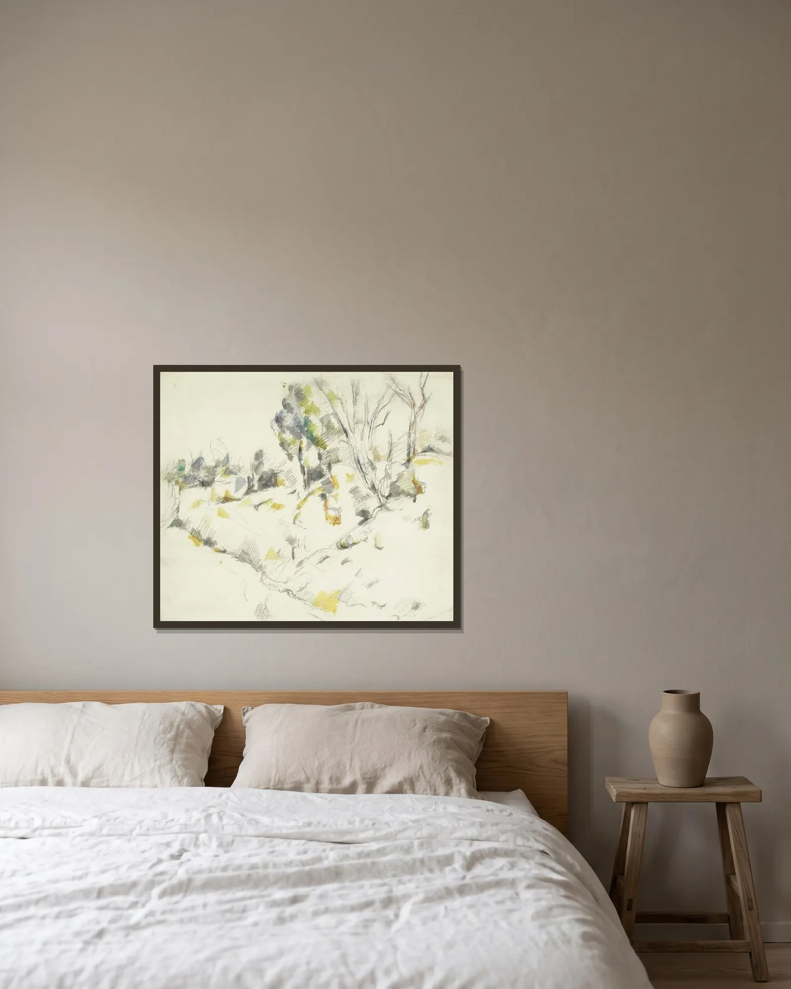 Paysage av Paul Cézanne inramad på en vägg