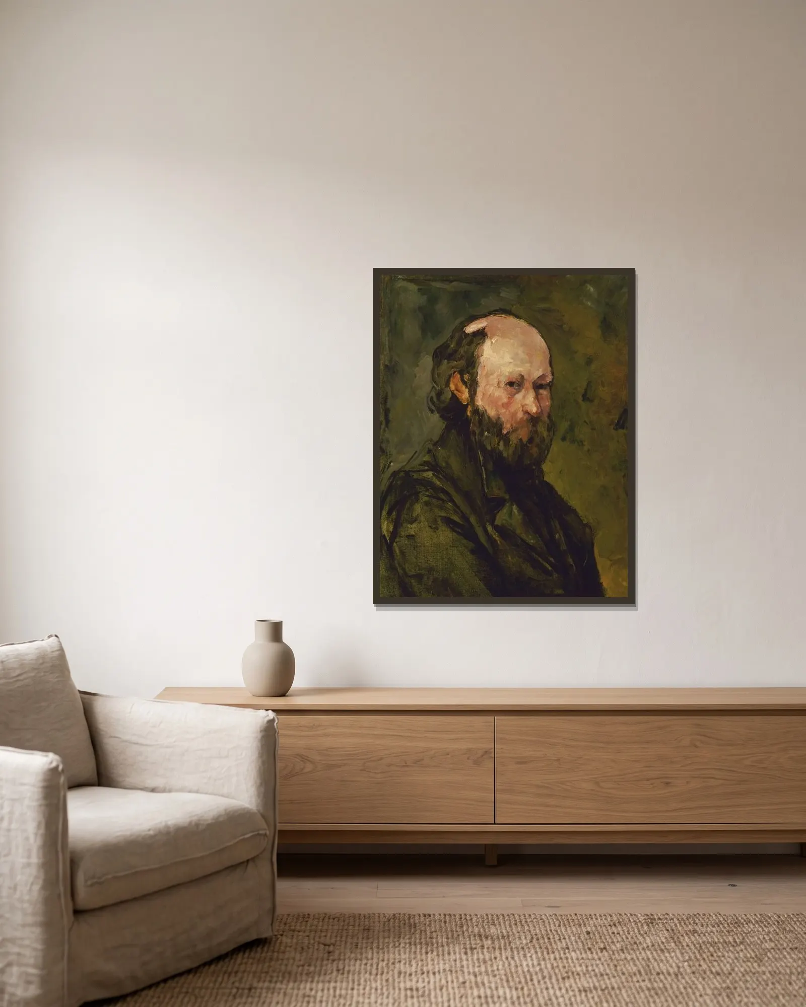 Self-Portrait av Paul Cézanne inramad på en vägg