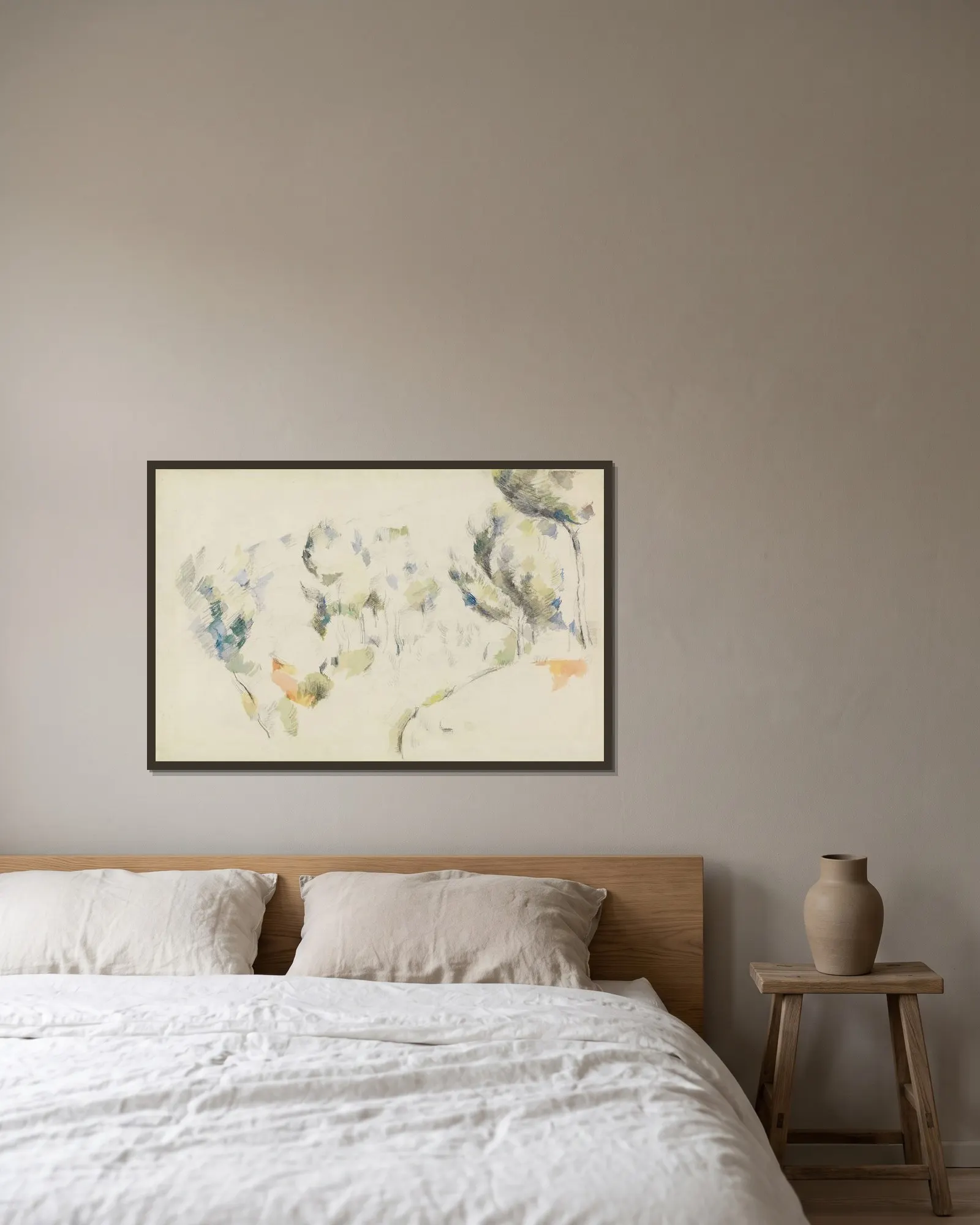 Senke mit Bäumen av Paul Cézanne inramad på en vägg