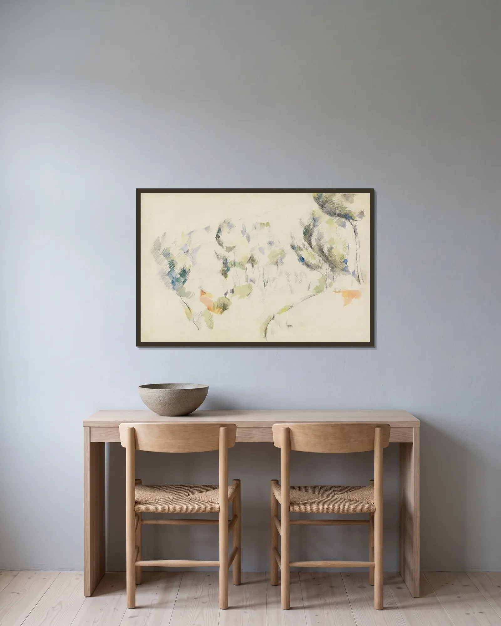 Senke mit Bäumen av Paul Cézanne inramad på en vägg