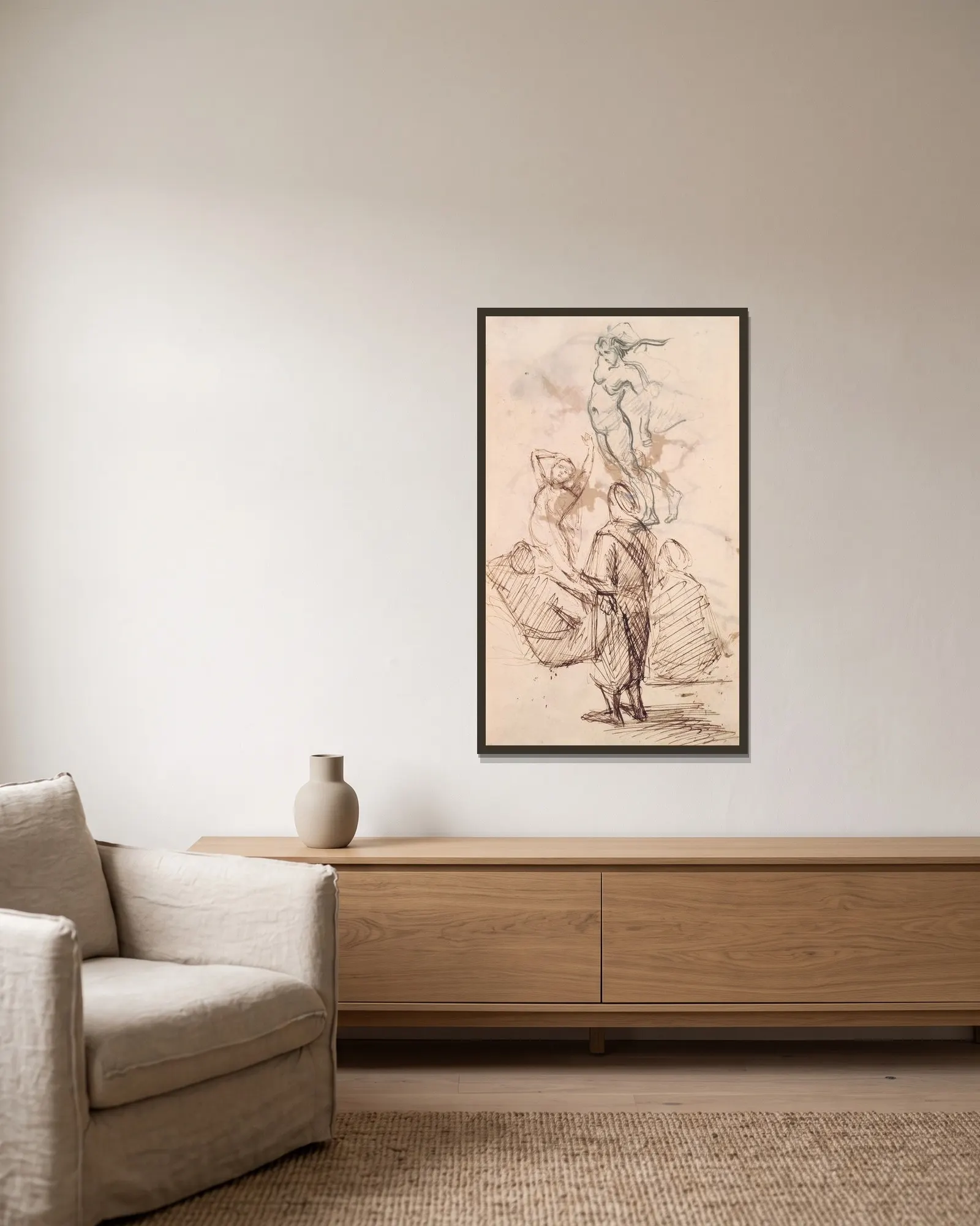 Sheet of Studies av Paul Cézanne inramad på en vägg