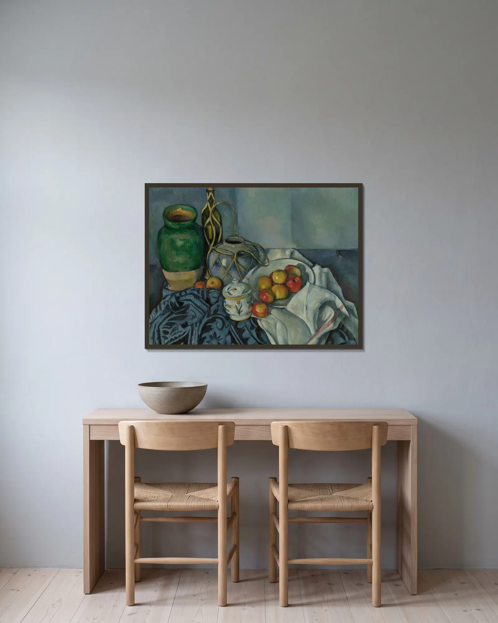 Still Life with Apples, 1893 av Paul Cézanne inramad på en vägg