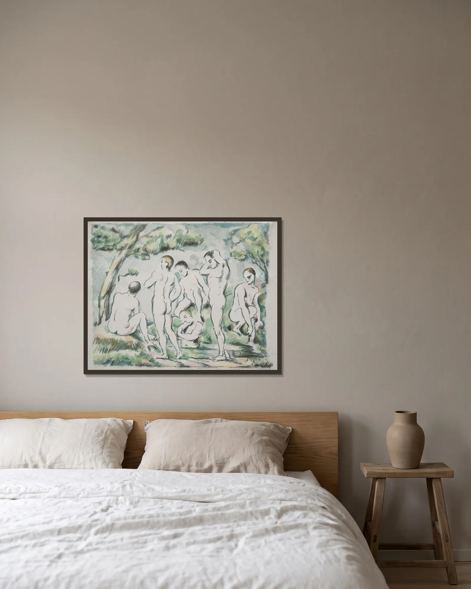 The Bathers av Paul Cézanne inramad på en vägg