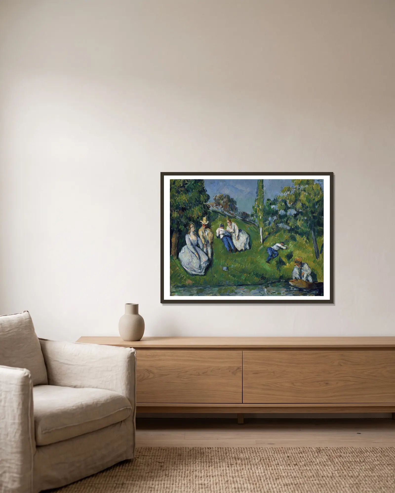 The Pond av Paul Cézanne inramad på en vägg