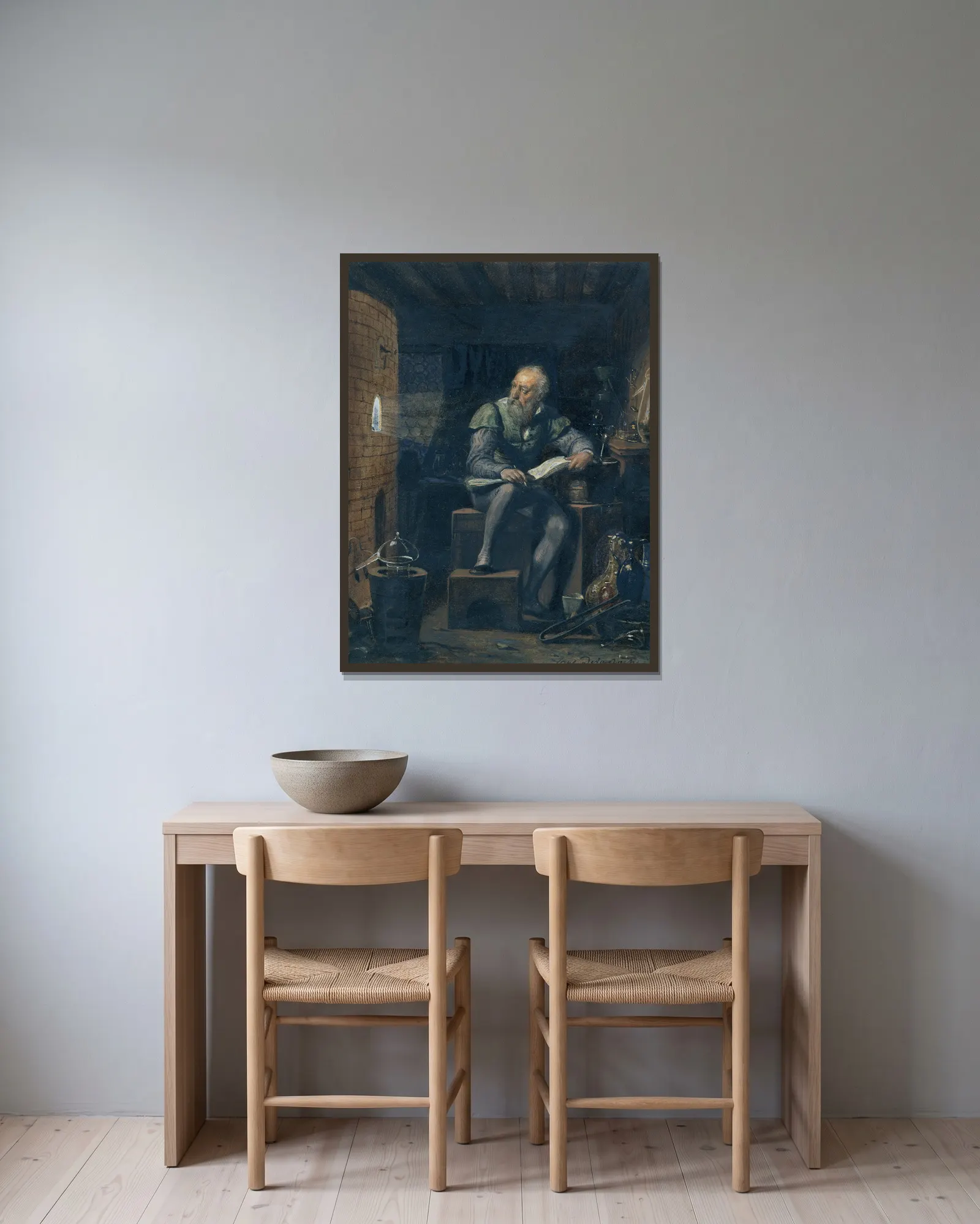 Palissy in his Workshop av Paul Delaroche inramad på en vägg