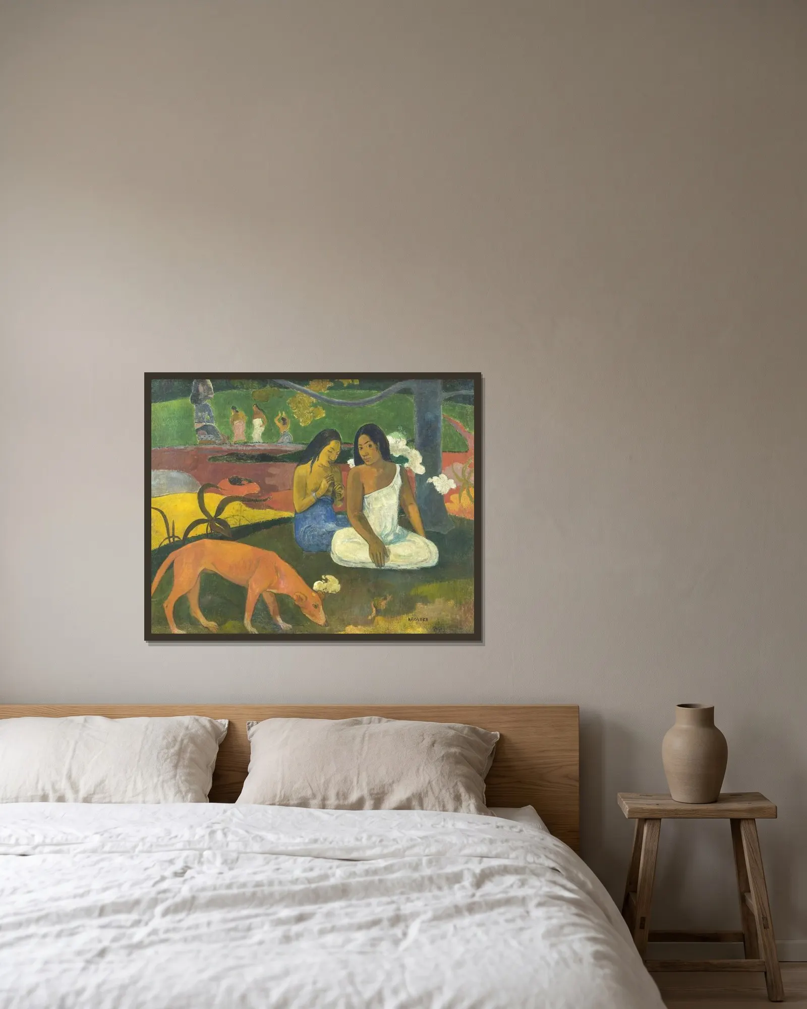 Arearea (Joyfulness) av Paul Gauguin inramad på en vägg