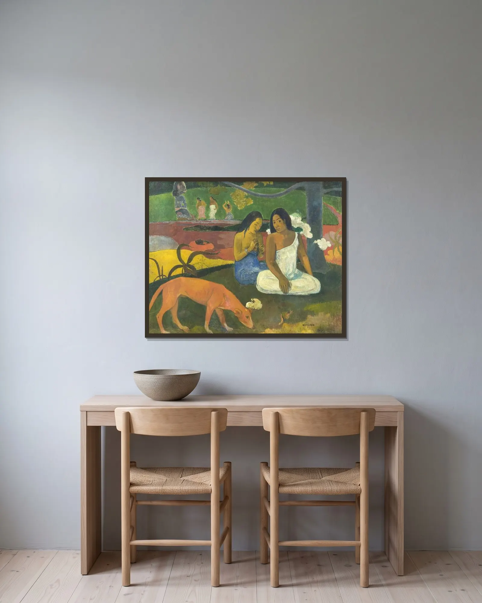 Arearea (Joyfulness) av Paul Gauguin inramad på en vägg