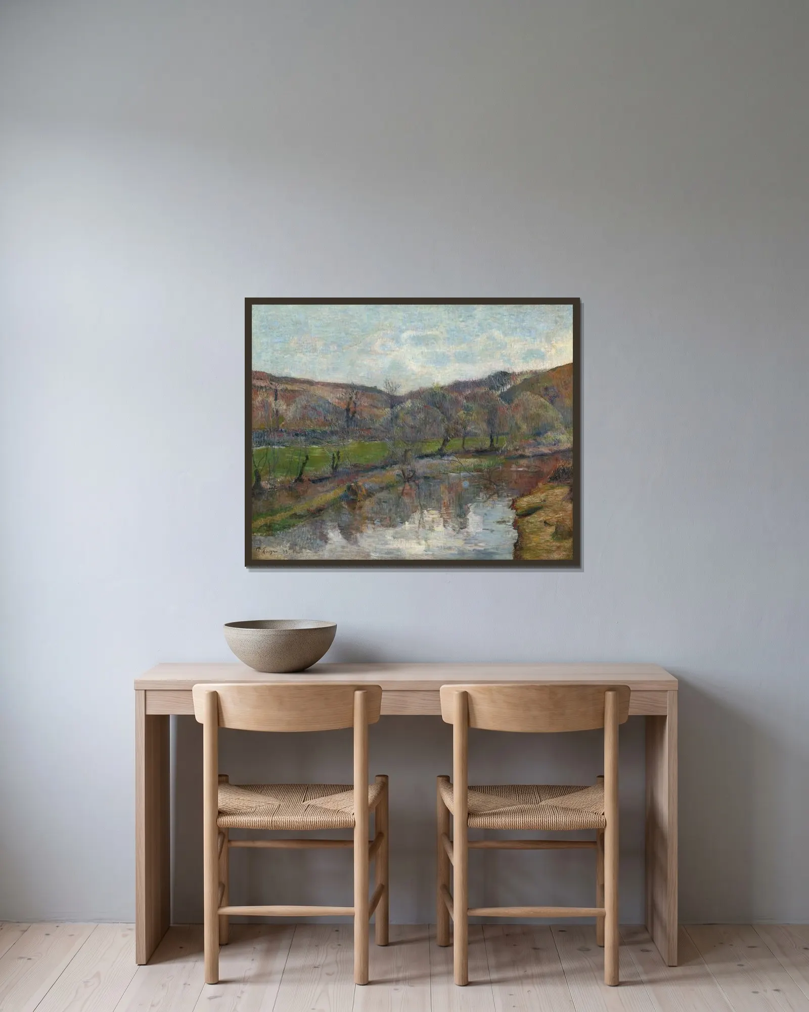 Brittany Landscape av Paul Gauguin inramad på en vägg