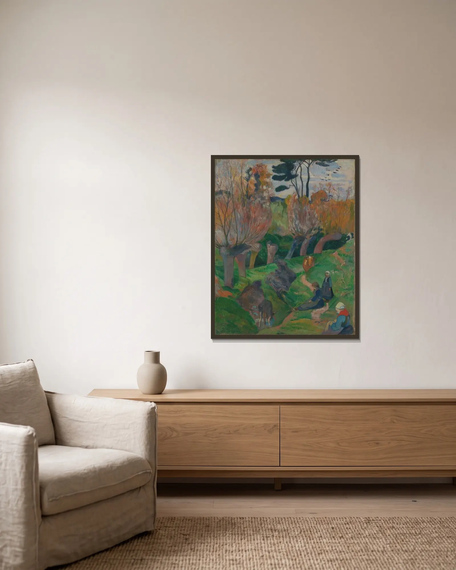Landscape av Paul Gauguin inramad på en vägg