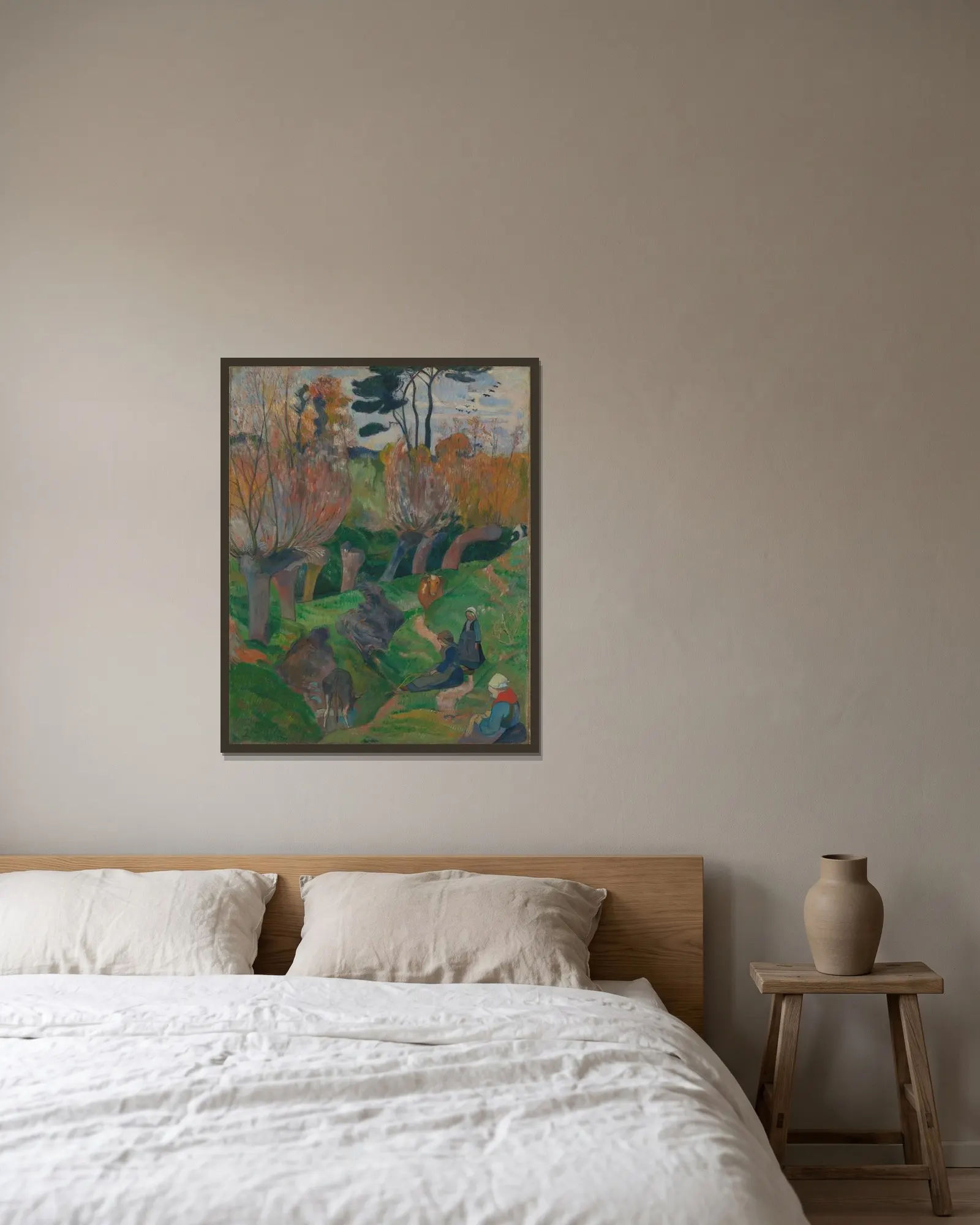 Landscape av Paul Gauguin inramad på en vägg